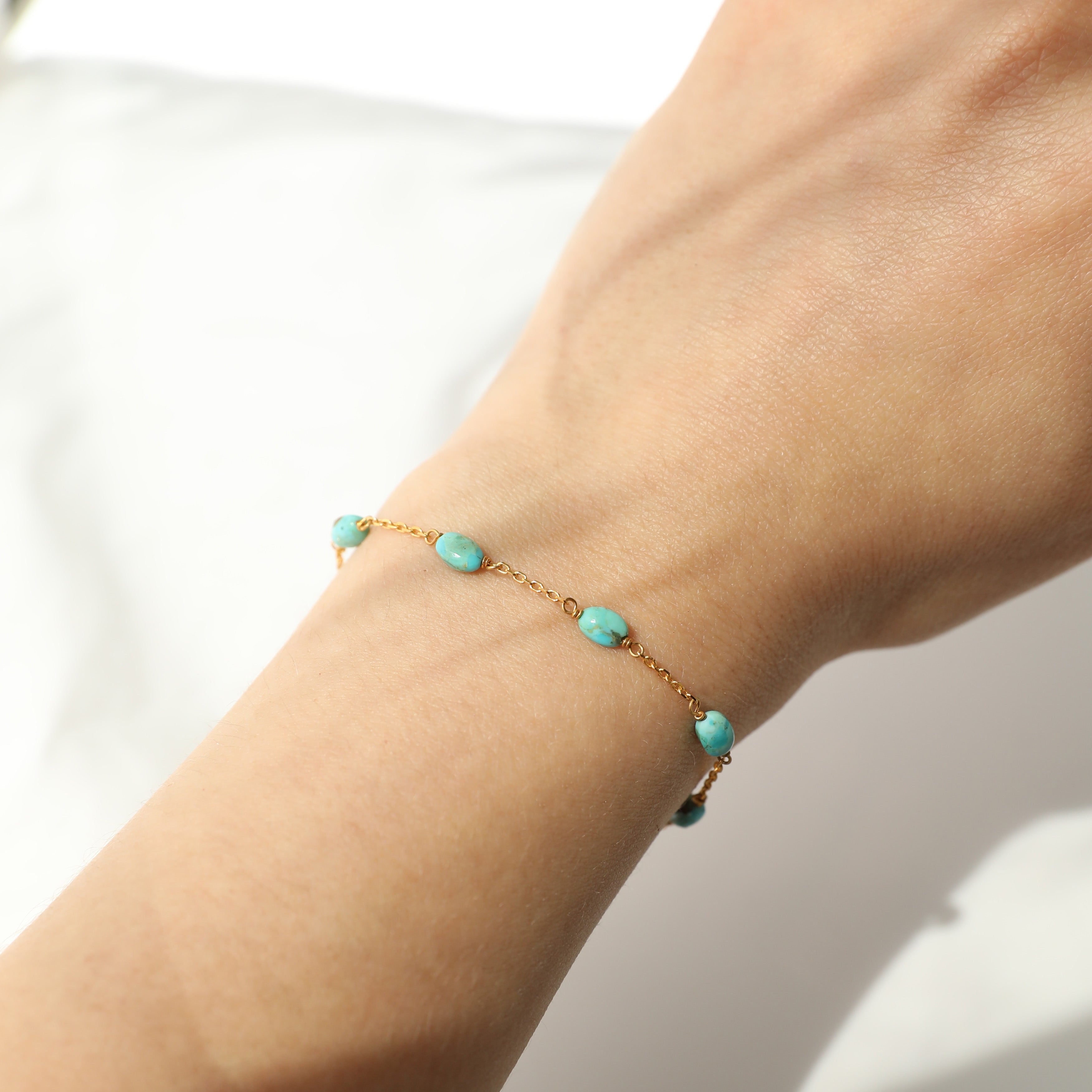 Authentic Mohave Turquoise Infinity Chain Bracelet for Women - Handmade Sterling Silver Adjustable Bangle - Perfect for Boho Style, Gift Giving & Everyday Wear
