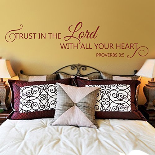 Christian Bible Wall Decal - Proverbs 3:8 Trust in The Lord Quote - Religious Vinyl Wall Sticker for Home Decor - Brown Scripture Lettering - Perfect for Bedroom, Nursery & Church Wall Art