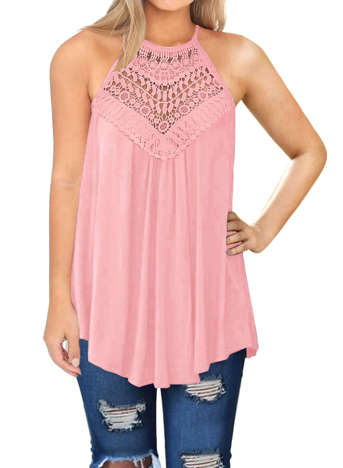 MIHOLL Women's Summer Sleeveless Lace Tank Top - Flowy Loose Casual Shirt for Beach, Vacation & Everyday Wear