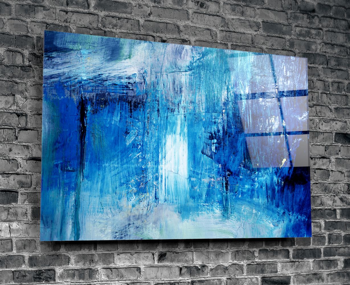 Abstract Blue Wall Art Canvas Painting - Modern Home Decor for Living Room, Bedroom & Office - Handmade Contemporary Artwork