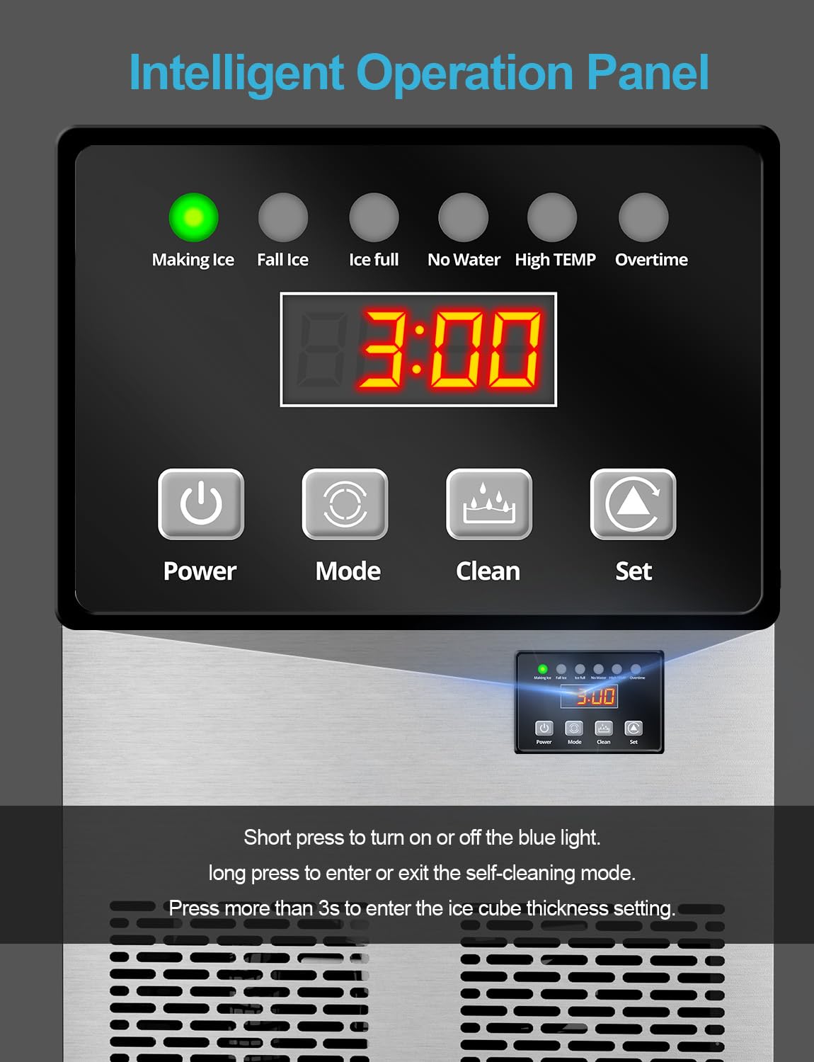 Commercial Ice Maker Machine 100lbs/24H, 34lbs Storage Capacity - Fast Ice Production (45 Cubes in 6-15 Min) - Freestanding Ice Machine for Bars, Restaurants, Offices & Home Use - Perfect for Cocktails, Beverages & Party Events