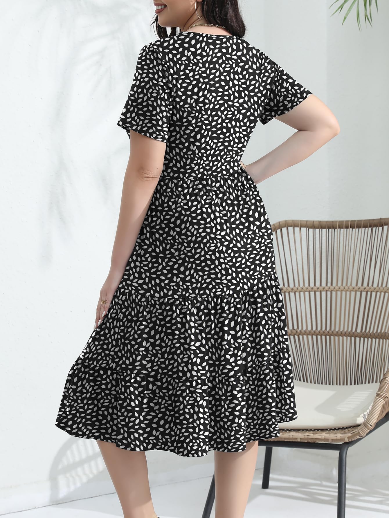 Elegant Plus Size Floral Midi Dress for Women 2025 - Tiered Flowy Modest Wedding Guest Dress with Belt & Pockets | Perfect for Bridal Showers, Garden Parties & Formal Events
