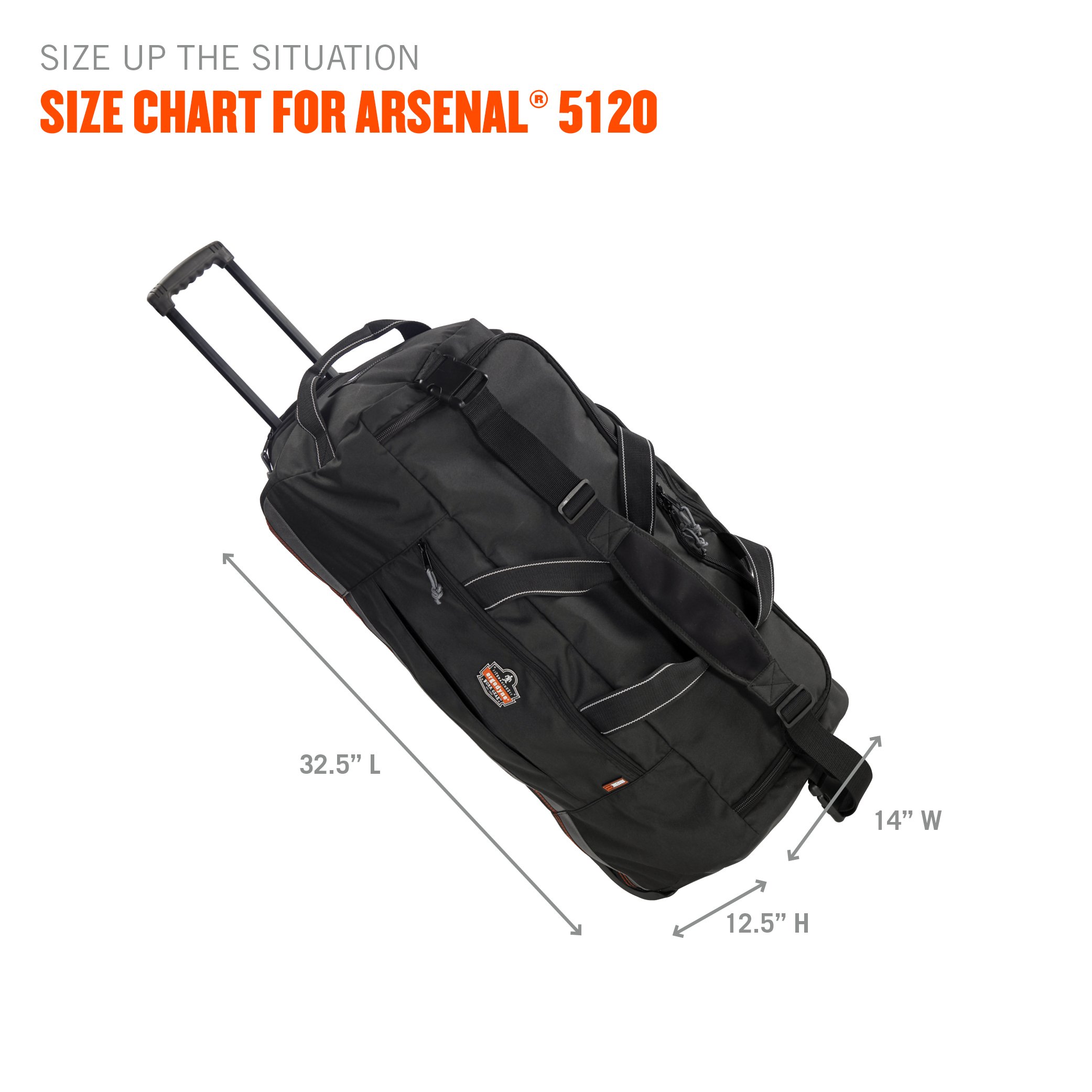 Ergodyne Arsenal 5120 32.5-Inch Black Wheeled Duffel Bag - Heavy Duty Rolling Luggage for Travel, Gym & Sports Equipment Storage