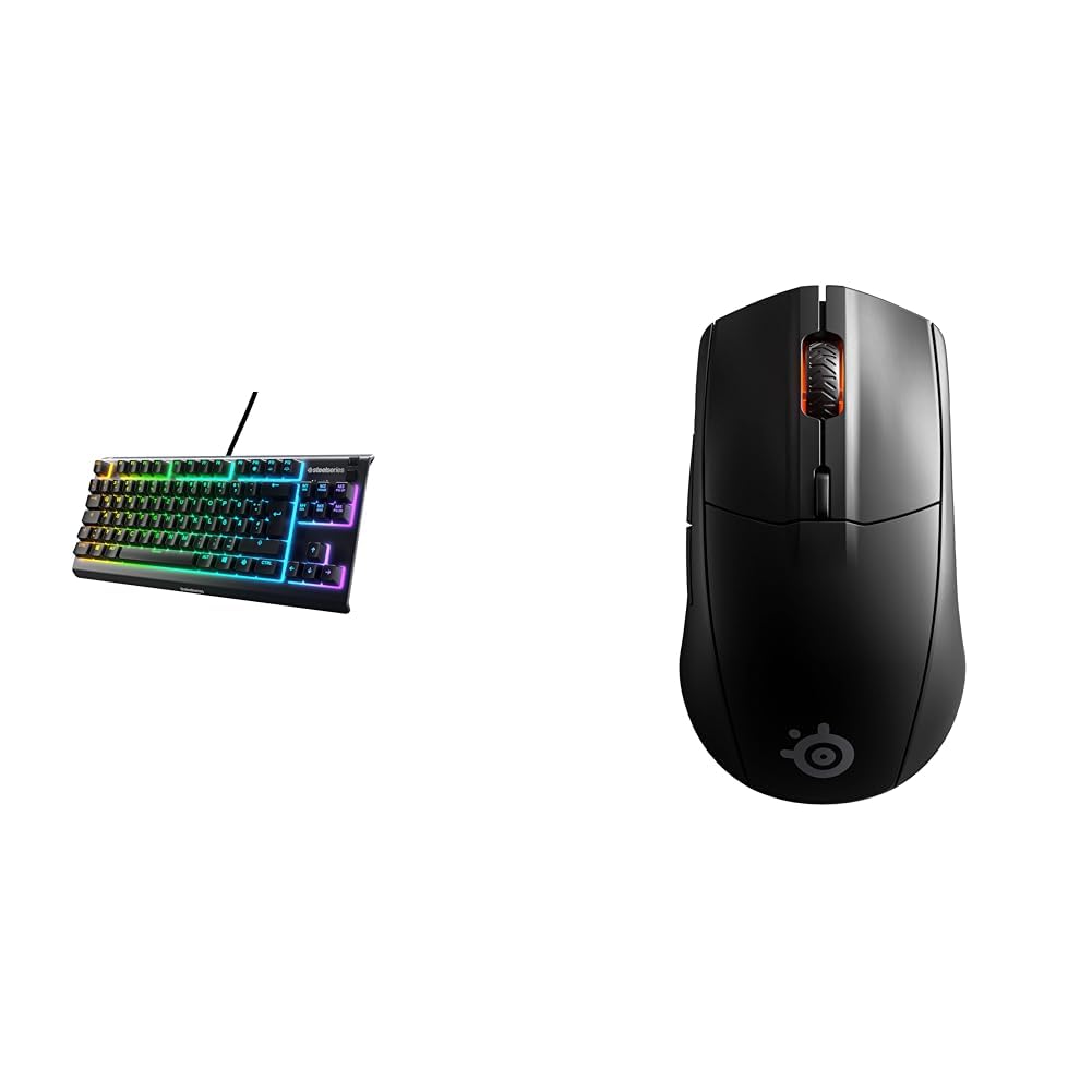 SteelSeries Apex 3 TKL RGB Gaming Keyboard - Tenkeyless Compact Mechanical Keyboard for Esports - 8-Zone RGB Backlit - Wireless Rival 3 Gaming Mouse Combo (Black) - Perfect for PC Gaming, Streaming & Office Work