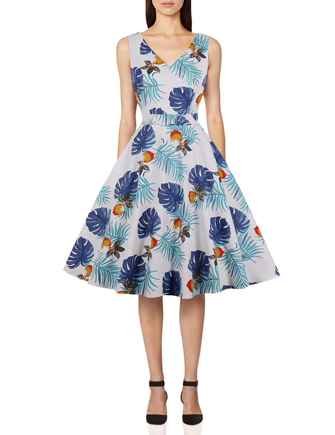 **Vintage Cotton Sundress for Women - Plus Size Retro Beach Party Dress with V-Neck | Summer Casual Wear, Boho Outfit & Vacation Dress**