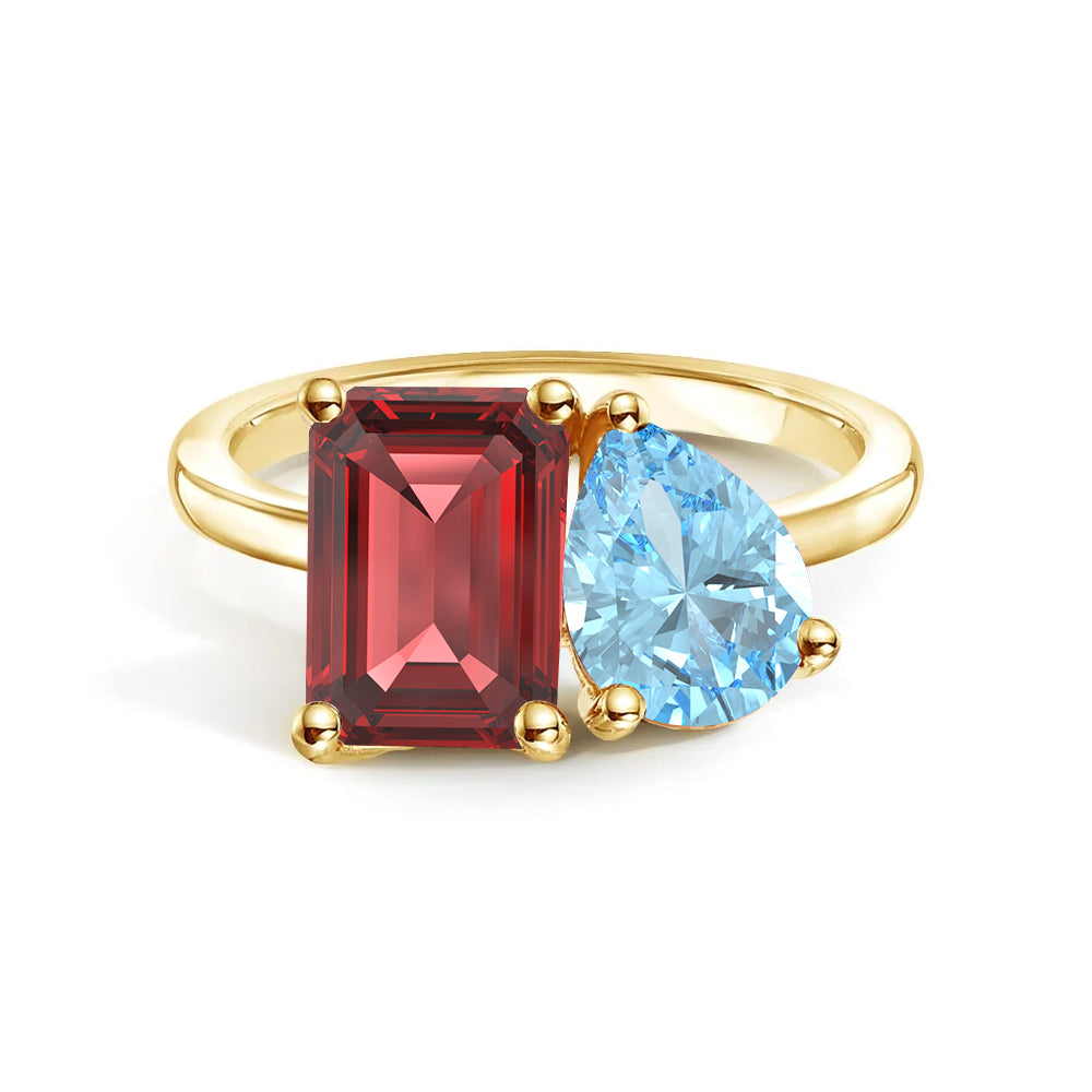 Personalized Toi et Moi Ruby Birthstone Ring for Women - Custom Anniversary, Engagement & Wedding Jewelry Gift - Perfect for Romantic Occasions & Special Celebrations