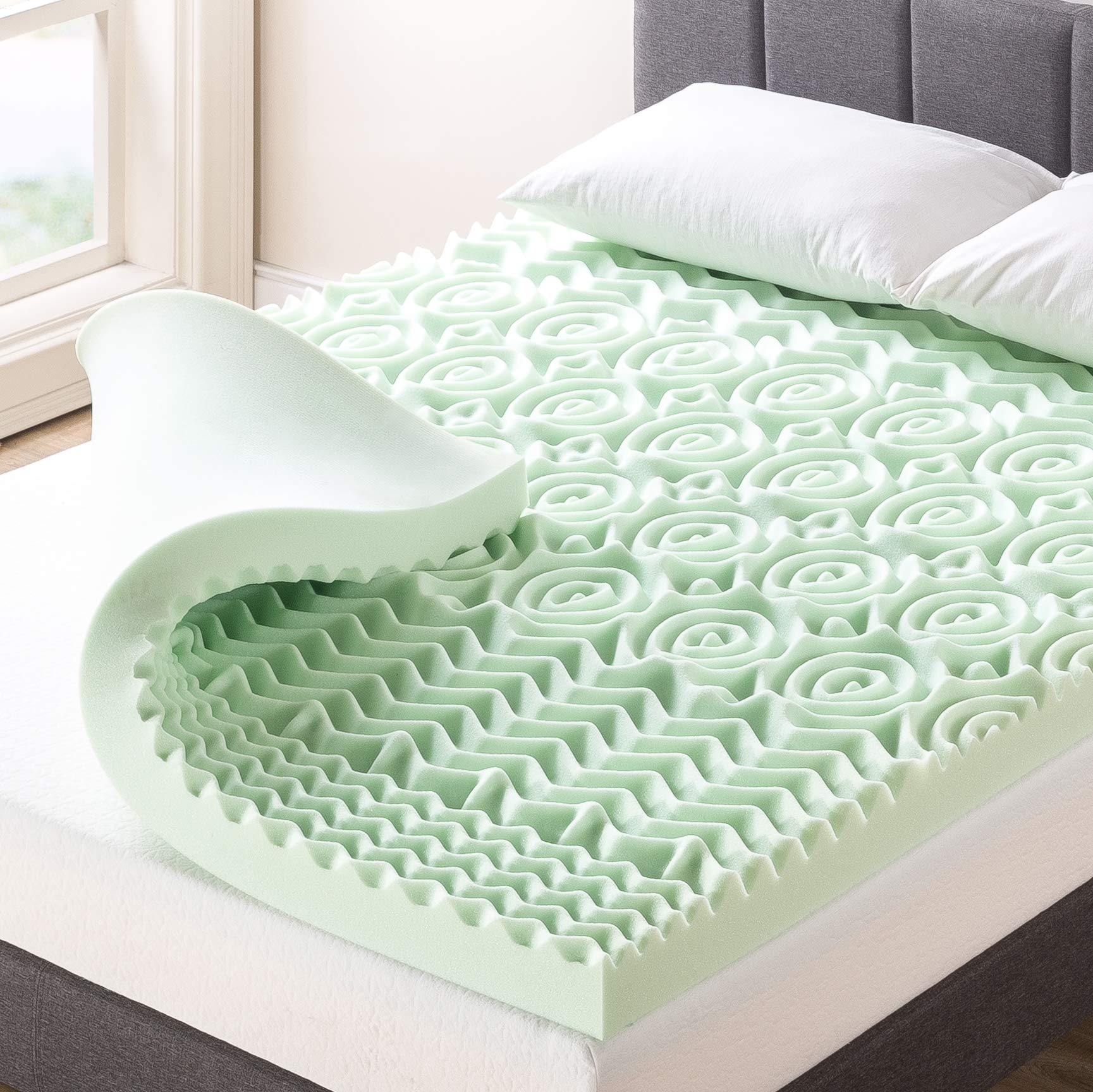 4 Inch 5-Zone Memory Foam Mattress Topper with Calming Green Tea Infusion - King Size | Pressure Relief for Back & Side Sleepers | Perfect for Guest Beds & Home Comfort