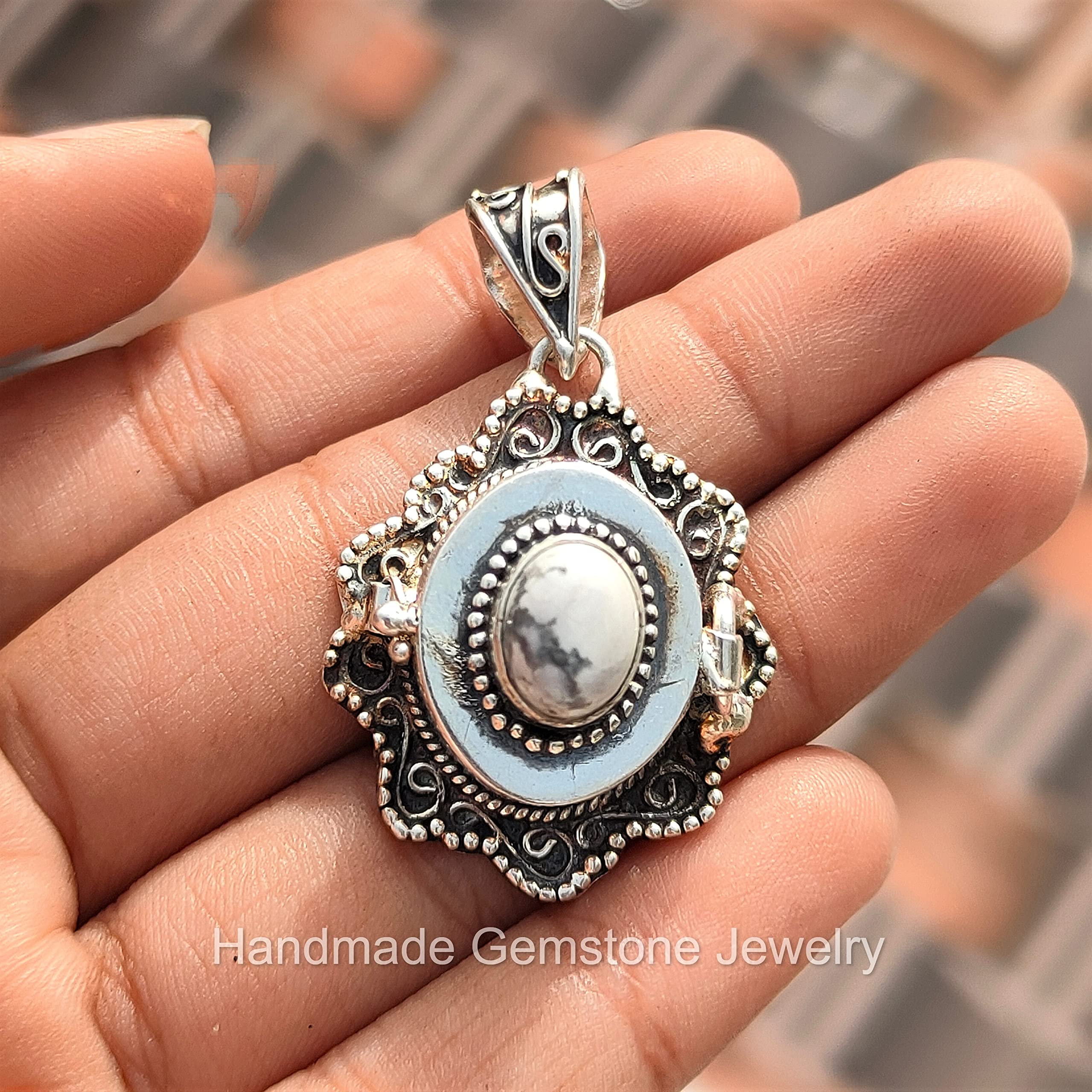 White Howlite Pendant Necklace - Poison Box & Secret Message Jewelry - White Marble & Buffalo Turquoise Stone Charm - Perfect for Gothic Fashion, Steampunk Accessories and Unique Gift Giving