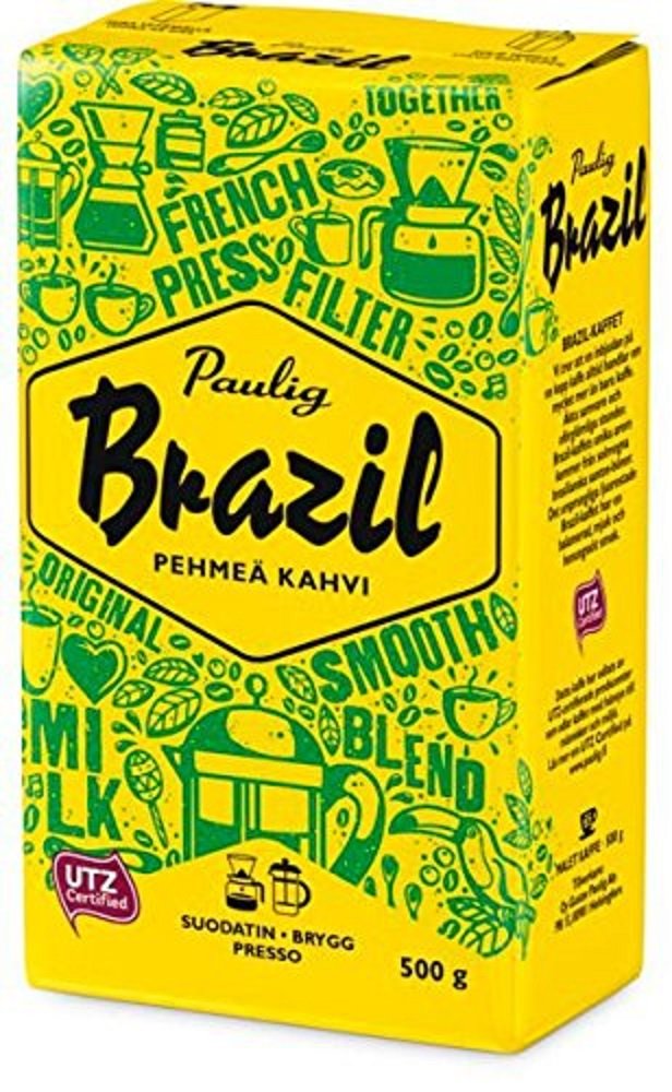 Paulig Brazil Fine Grind Filter Blend Ground Coffee - 500g Bag (12 Pack) | Premium Brazilian Coffee for Home Brewing, Office & Cafes | Save 50% on Bulk Purchase