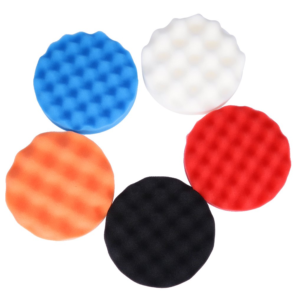 6 Inch Car Polishing Sponge Pads - Waffle Foam Buffing Pads Set of 5 (153mm) - Perfect for Detailing, Waxing & Polishing Cars, Boats & Motorcycles