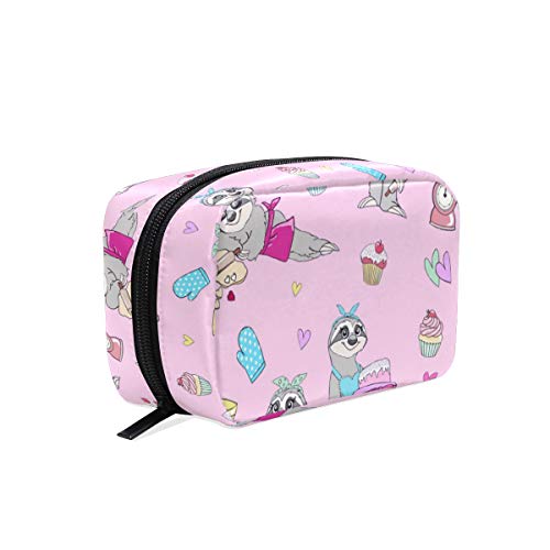 ILEEY Sloth Print Pink Cosmetic Bag - Waterproof Travel Makeup Pouch for Women | Perfect for Toiletries, Cosmetics & Travel Essentials (Great Gift Idea) - Use for Gym, Vacation & Daily Organization