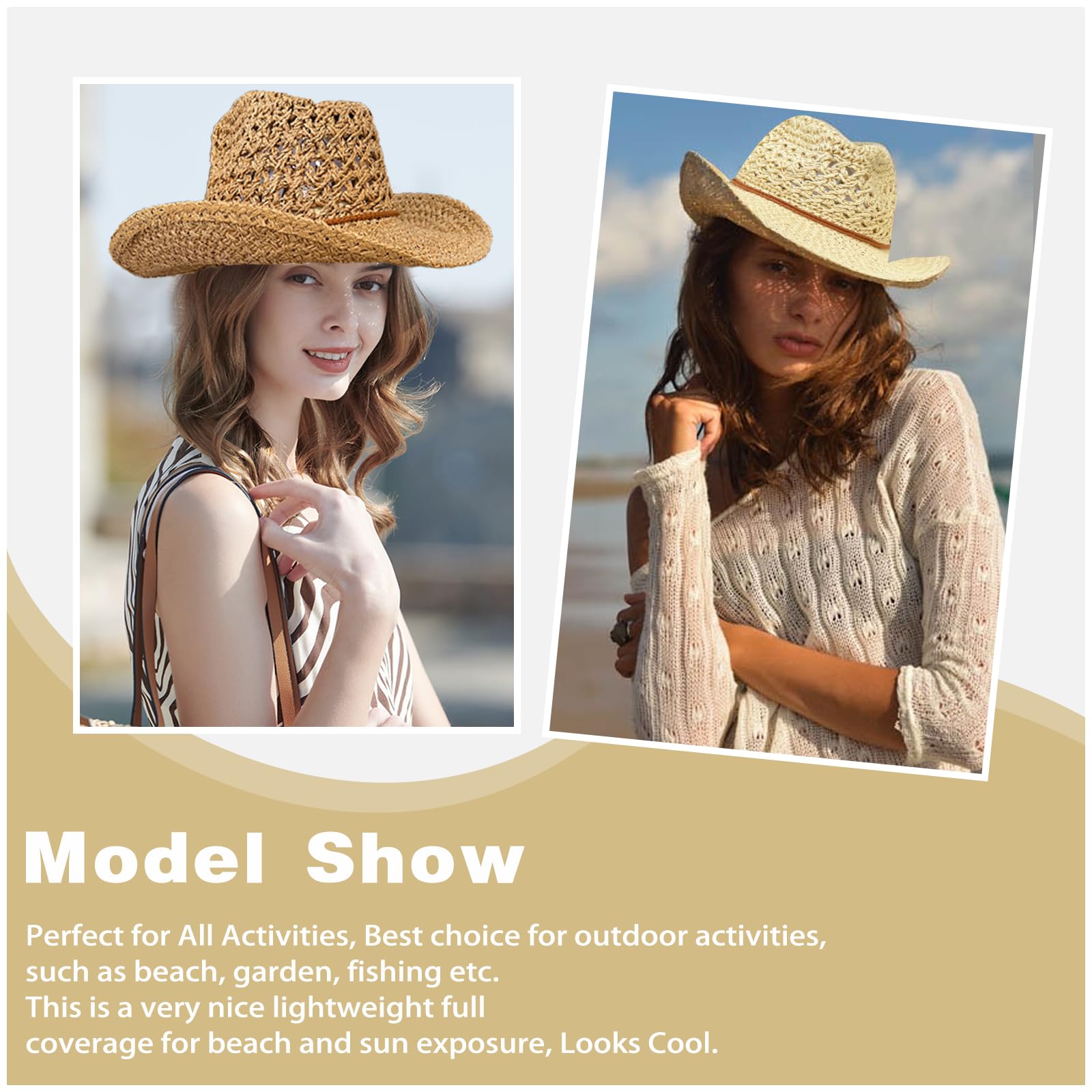 Stylish Straw Cowboy Hat with Wide Brim - Summer Western Sun Hat for Men & Women - Perfect for Beach, Festival, and Outdoor Activities
