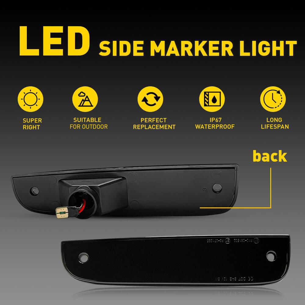 1997-2001 Jeep Cherokee LED Side Marker Lights - Smoked Shell Amber Front Bumper Replacement - Durable Waterproof Lights for Off-Roading & Night Driving