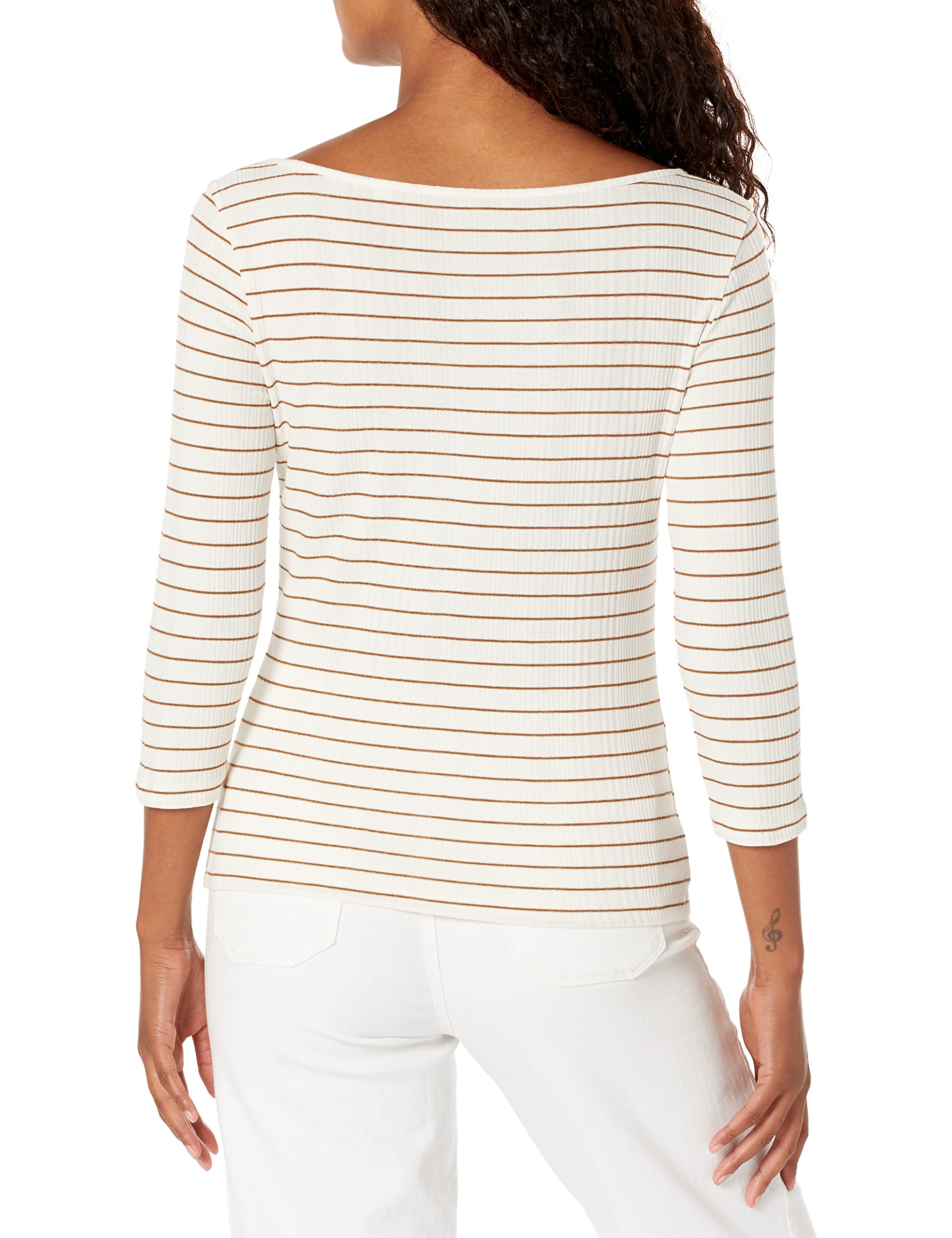 Vince Women's Striped Rib Long Sleeve T-Shirt - Soft Cotton Crewneck Top for Casual Wear & Layering
