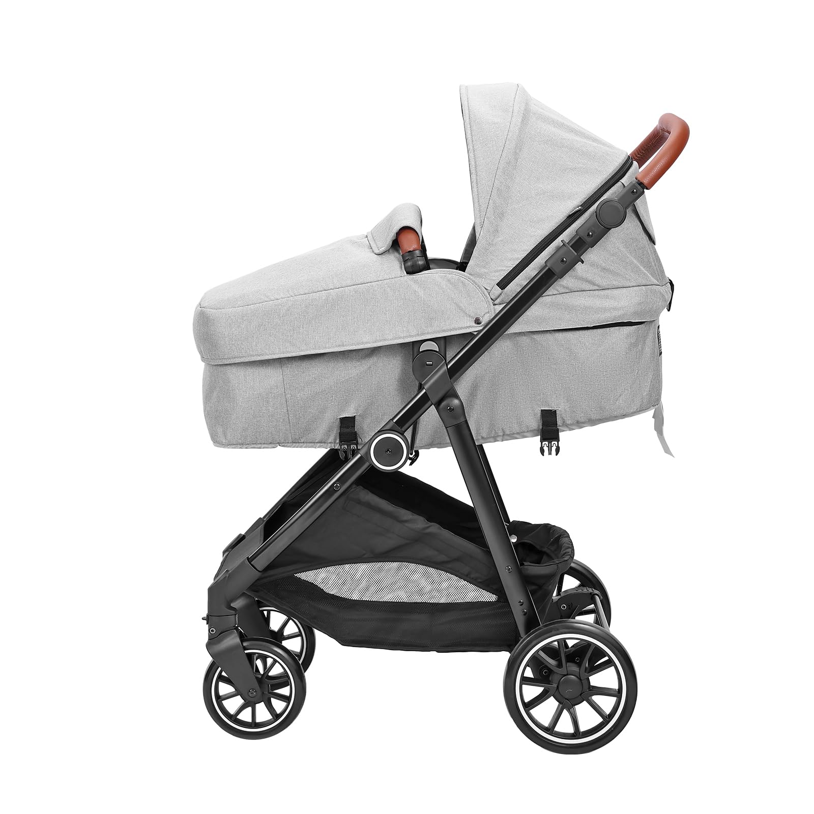 VEVOR Standard Baby Stroller with Bassinet - 3-Position Adjustable Reversible Seat, Foldable Lightweight Design, Carbon Steel Frame & Mesh Net Cover - Perfect for Newborns to Toddlers (Light Grey) | Ideal for Daily Walks, Shopping & Travel