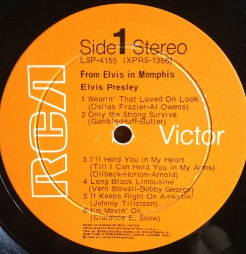 Elvis Presley - From Elvis In Memphis Vinyl LP Album (VG Condition) - Perfect for Vintage Music Collectors & Classic Rock Enthusiasts