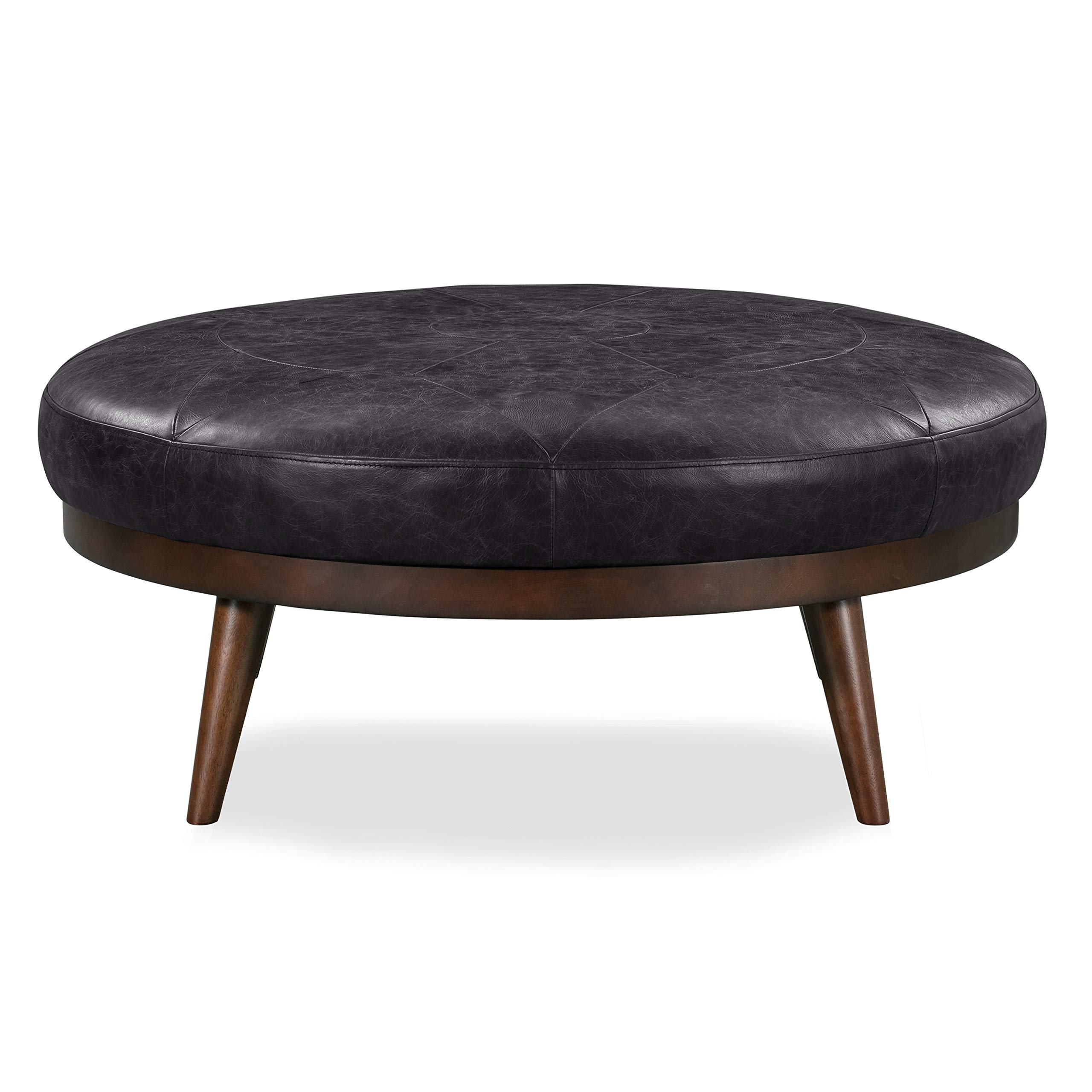 Premium Full-Grain Italian Leather Ottoman - POLY & BARK Gio Ottoman in Onyx Black - Luxurious Footrest & Living Room Accent Piece for Modern Home Decor