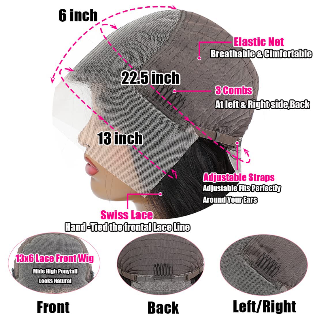 210% Density 13x6 HD Transparent Lace Front Wig - Human Hair Body Wave 26 Inch Glueless Lace Frontal Wig with Baby Hair & Pre-Plucked Hairline for Black Women | Perfect for Daily Wear, Special Occasions & Protective Styling