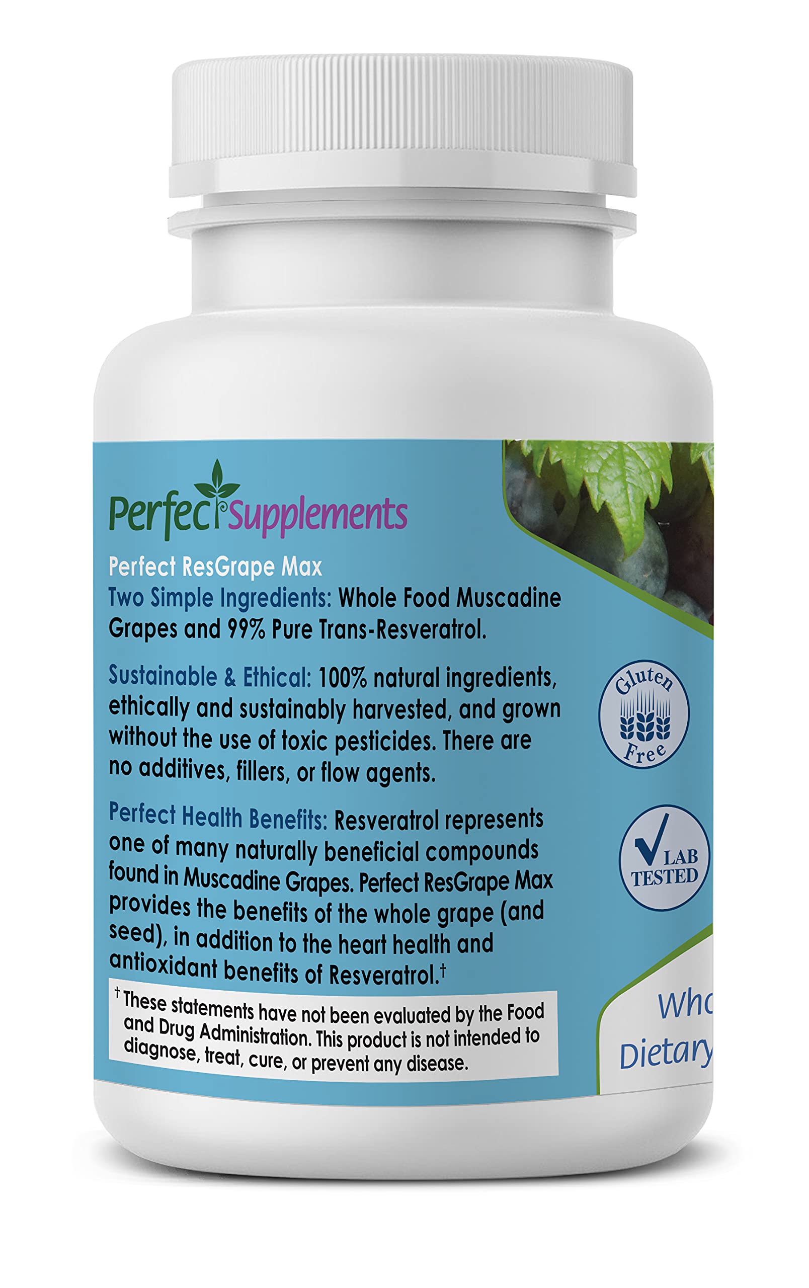 Perfect ResGrape Max - 180 Vegetable Capsules (3-Pack) | 99% Pure Trans-Resveratrol & Muscadine Grape Extract | Anti-Aging Supplement & Powerful Antioxidant | Supports Heart Health & Cellular Longevity for Active Adults