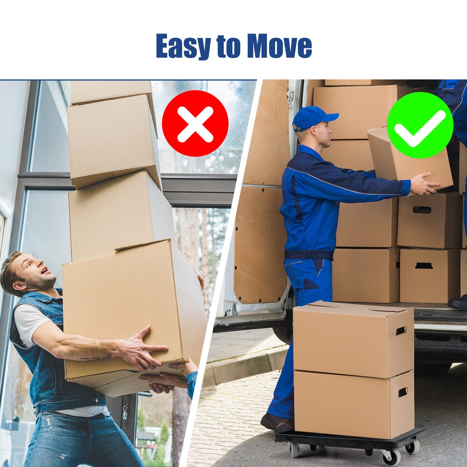 Portable Furniture Movers with Wheels - Heavy Duty Moving Rollers & Leg Dollies for Sofa, Table, Refrigerator - 4-Wheel Flat Dolly Set (2 Pack, 440 lbs Capacity, Black) - Ideal for Home Moving, Office Relocation & Warehouse Use