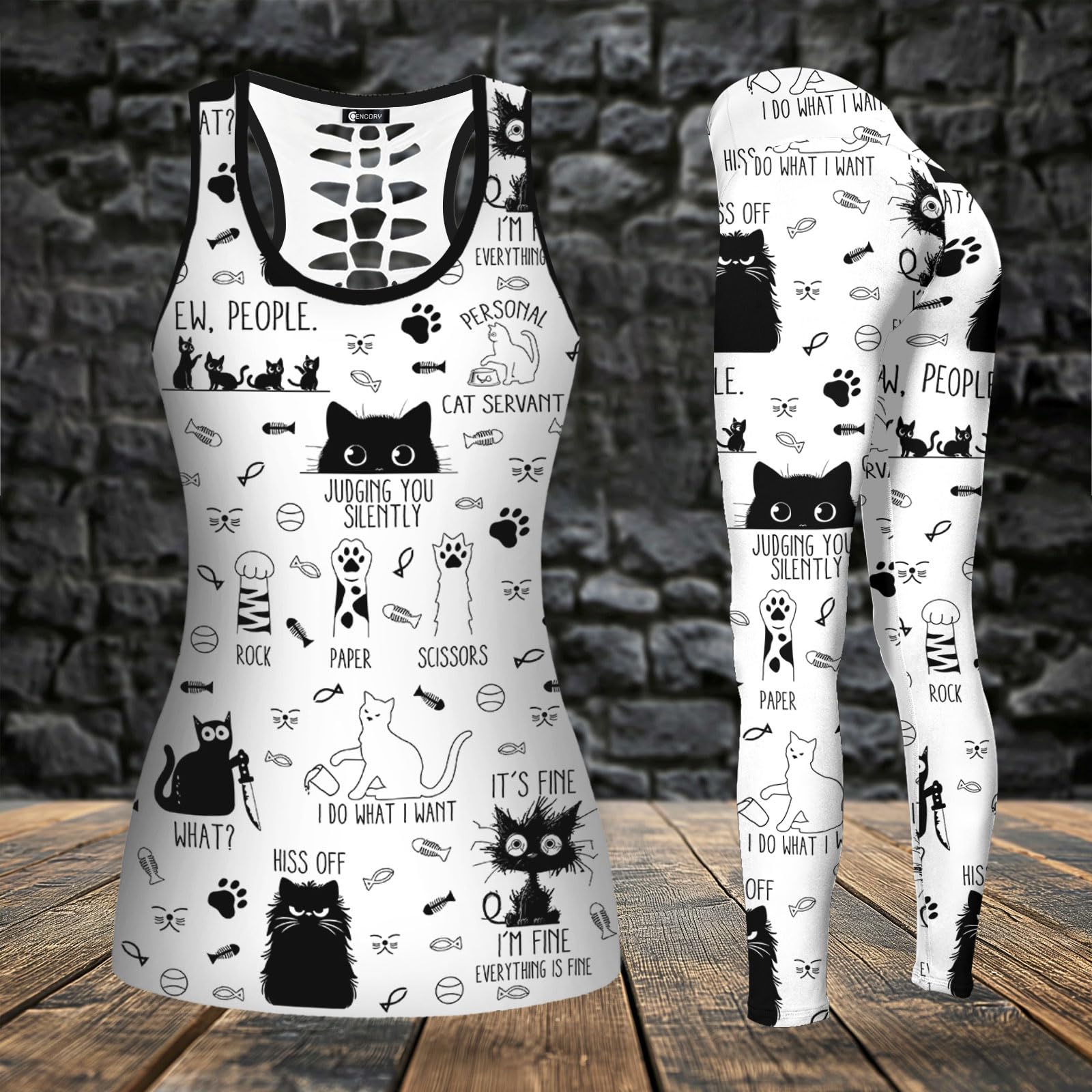 Women's 2-Piece Casual Workout Set - Cat Print Yoga Outfit with Tank Top & Leggings | Perfect for Gym, Yoga & Lounge Wear