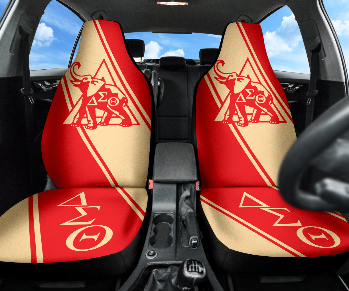 African Delta Sigma Theta Elephant Logo Car Seat Covers - Premium Custom Fit Auto Seat Protectors for Cars, SUVs & Trucks | Durable & Stylish for Sorority Sisters, College Students & Alumni Events