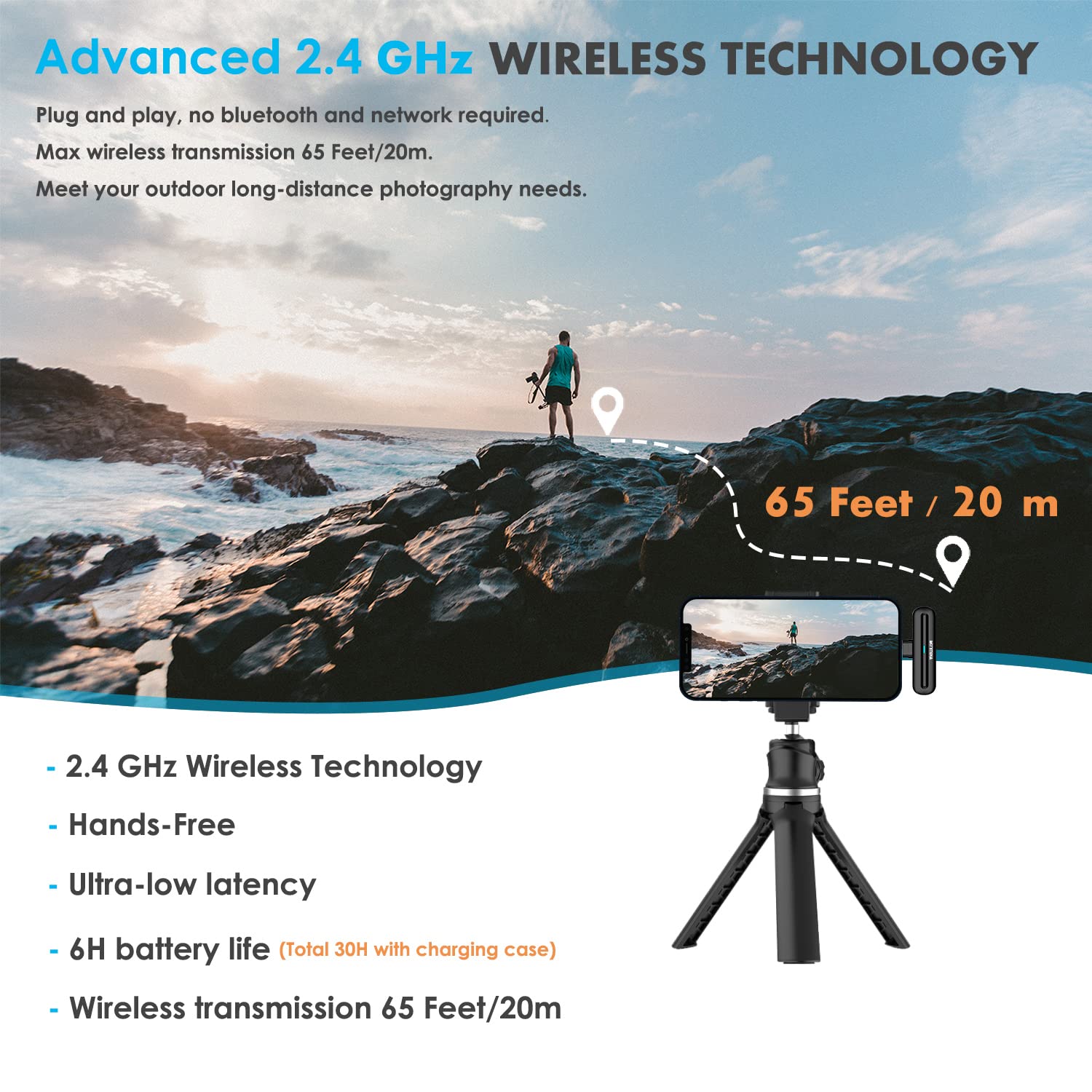 Wireless Microphone for iPhone Android PC - Mini Plug & Play Lavalier Lapel Mic with Charging Case - Perfect for Video Recording, Live Streaming, Vlogging, Interviews & Podcasting