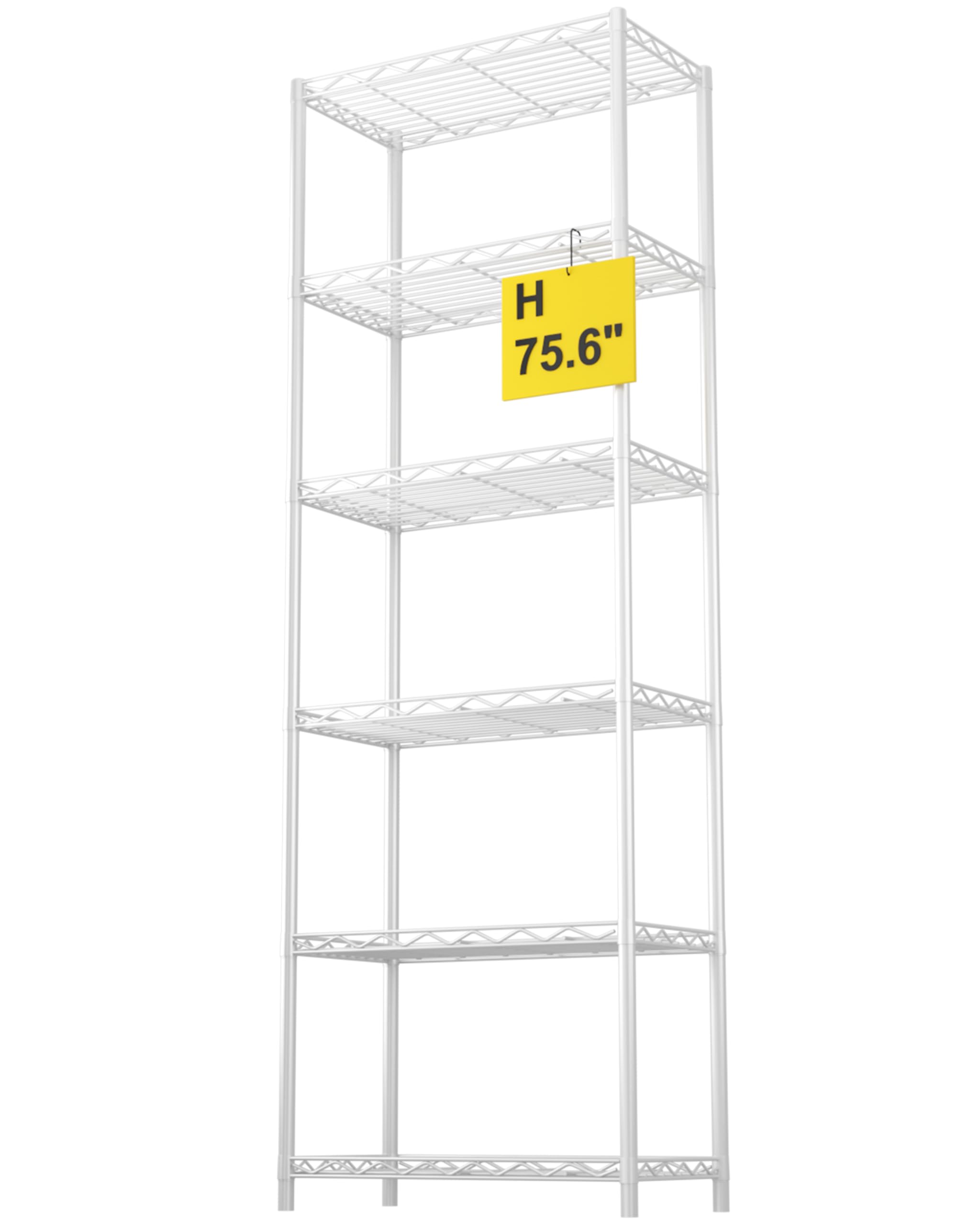 HOMEFORT 6-Tier Heavy Duty Wire Shelving Unit - 6-Shelf Metal Storage Rack for Pantry, Closet, Kitchen & Laundry Organization - Durable Space Saving Organizer (White) - Ideal for Home Storage, Garage Shelving & Commercial Use