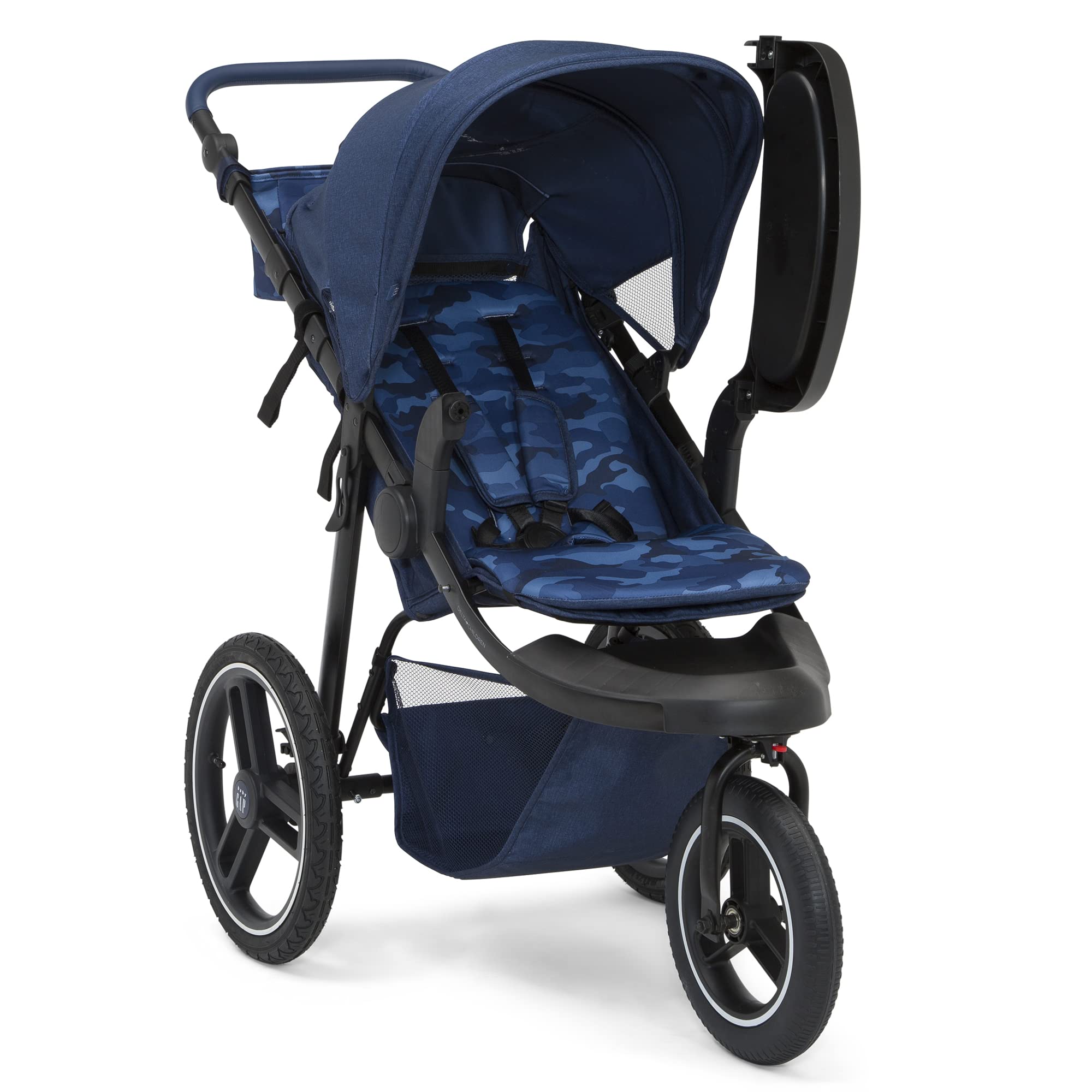 BabyGap Trek Lightweight Jogging Stroller - Adjustable Canopy & Reclining Seat with Car Seat Adapter | Eco-Friendly Navy Camo Design | Perfect for Running, Walking & Outdoor Adventures with Baby