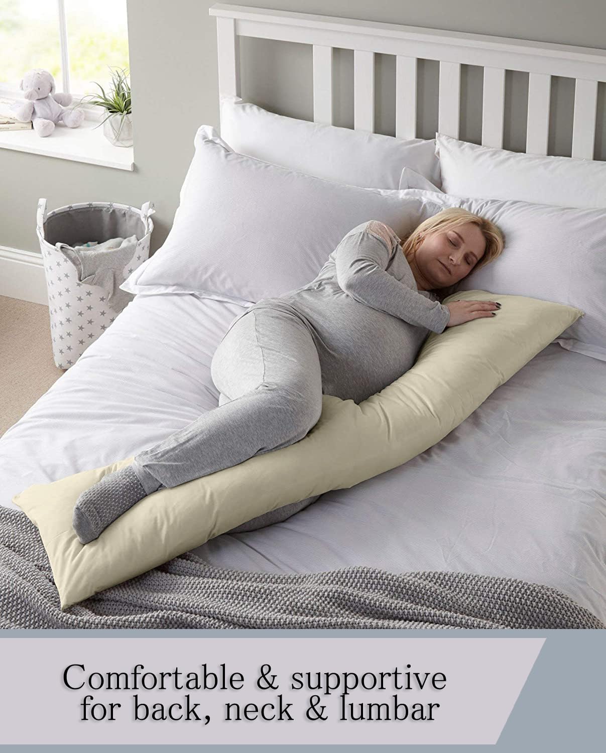 Premium 100% Natural Cotton Body Pillow Cover 20x60 Inches - Soft 600 Thread Count with Zipper Closure, Ivory - Ideal for Pregnancy, Nursing, Back Support & Home Decor