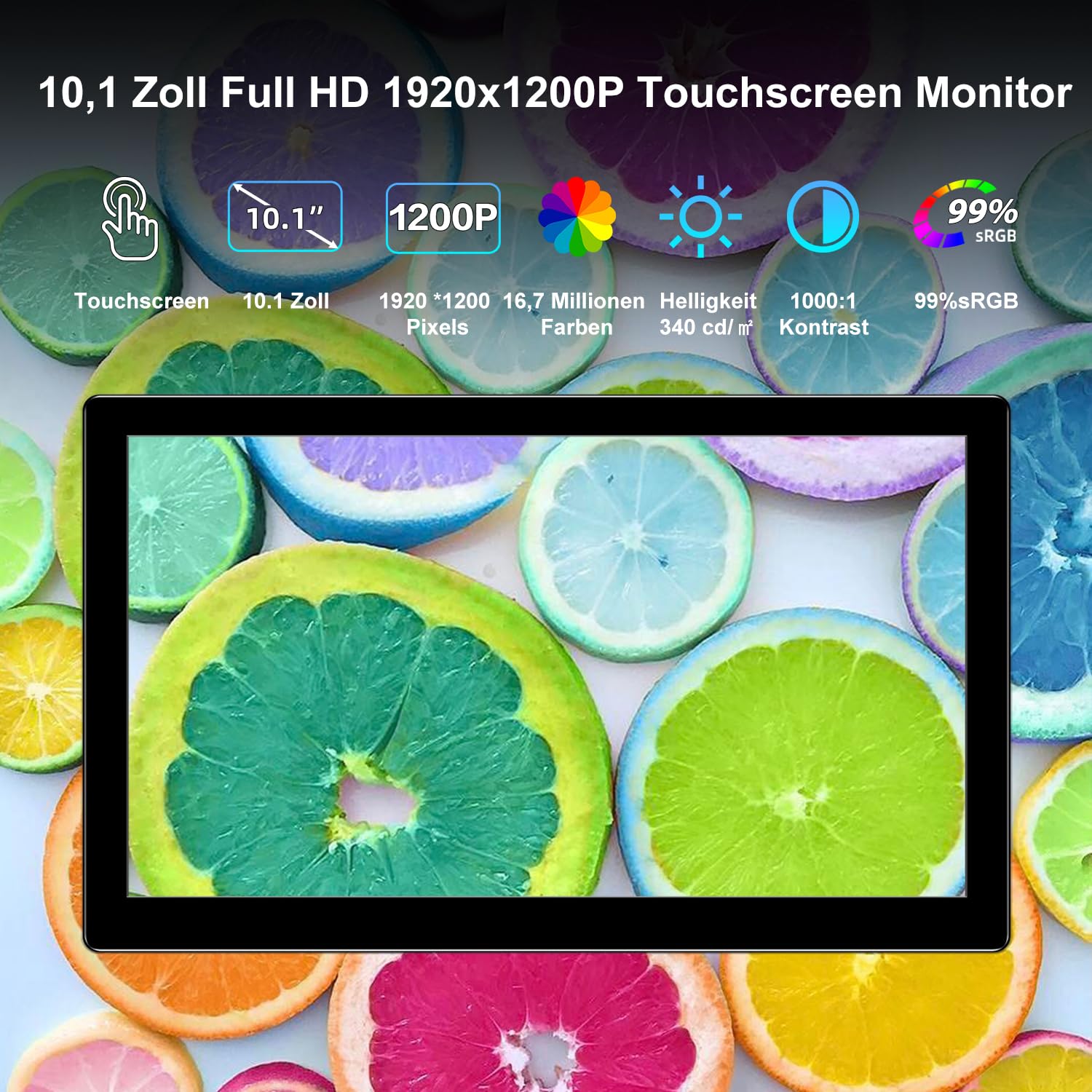 10.1 Inch Portable Touchscreen Monitor - Full HD 1920x1200 IPS Display with HDMI & USB-C - External Second Screen for Laptop, PC, PS4, PS5, Xbox - Perfect for Gaming, Office Work and Travel