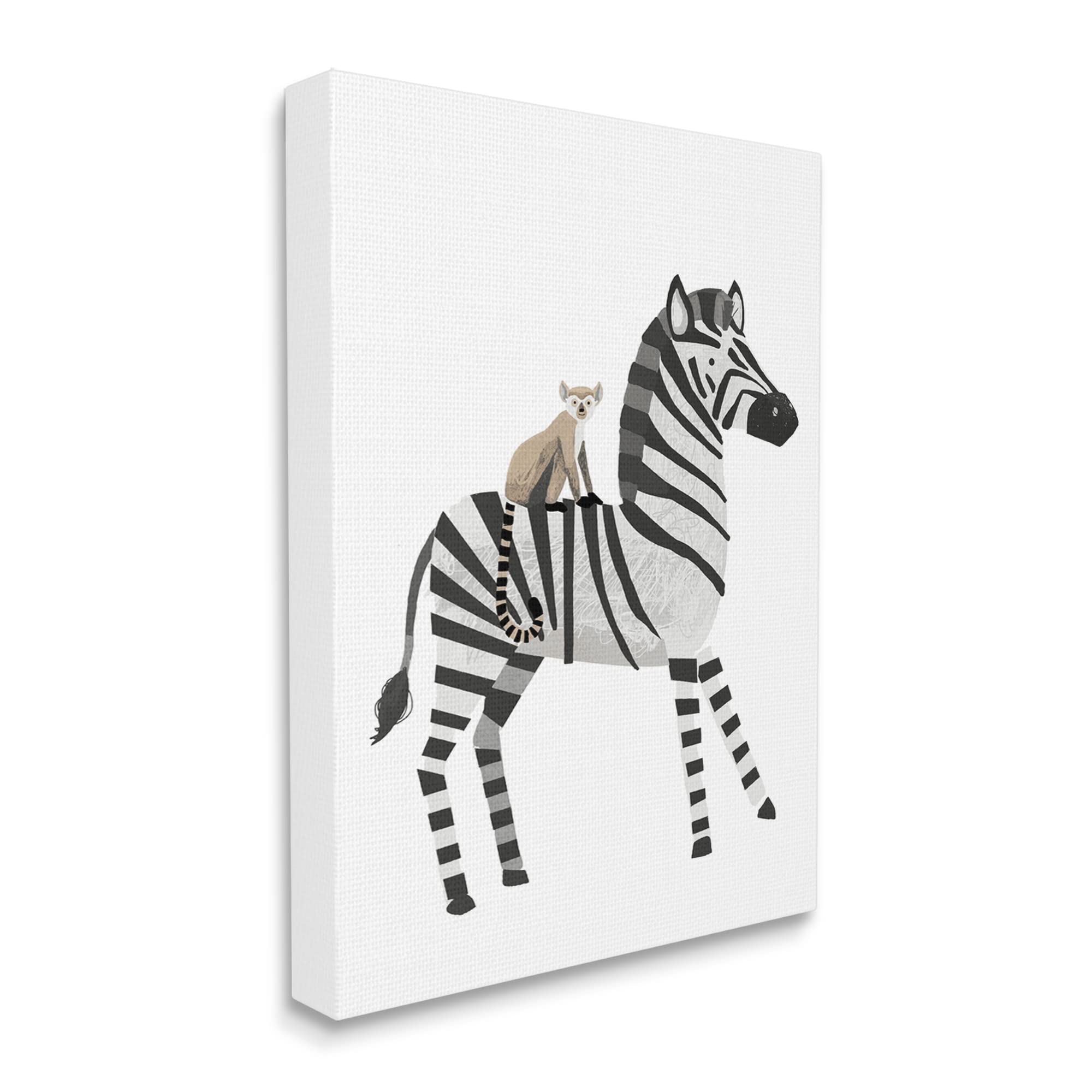 Stupell Industries Cute Lemur on Zebra Kids' Safari Animal Canvas Wall Art - 36