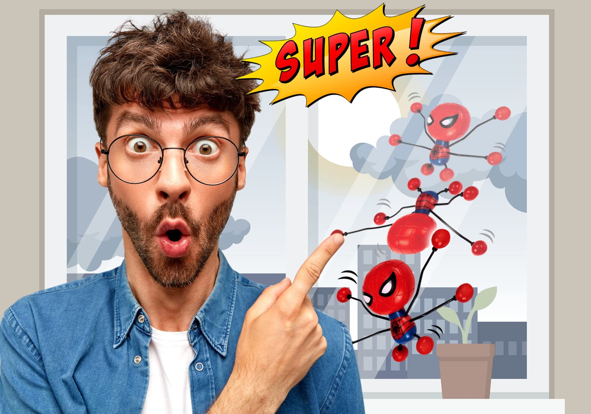 JA-RU Spiderman Stretchy Window-Crawler Toy (1 Unit) - Marvel Avengers Superhero Wall-Climbing Sticky Fidget Toy for Kids - Fun Stress Relief & Window Walking Activity for Boys & Girls - Perfect for Playtime, Birthday Gifts & Superhero Pretend Play