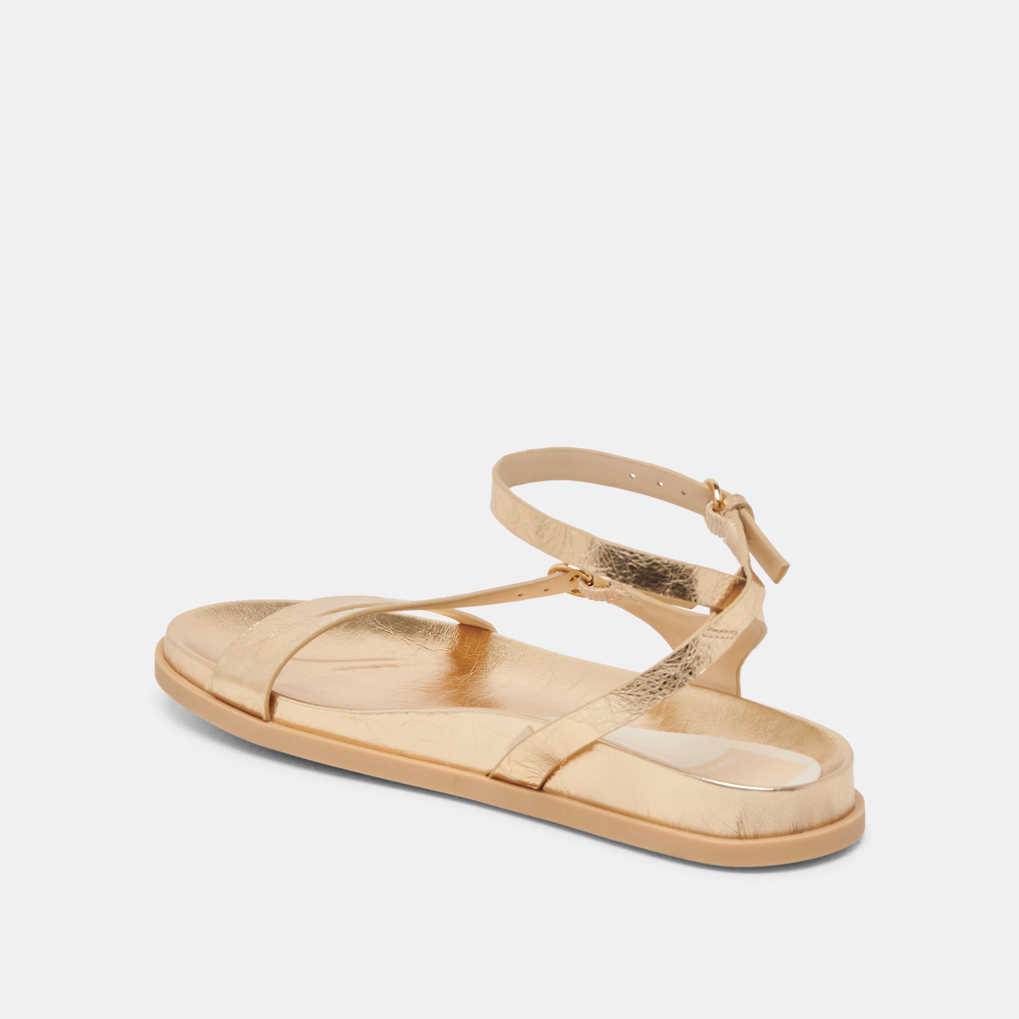 Darlis Sandals - Women's Gold Distressed Leather Slide Sandals for Beach, Pool, and Summer Outfits