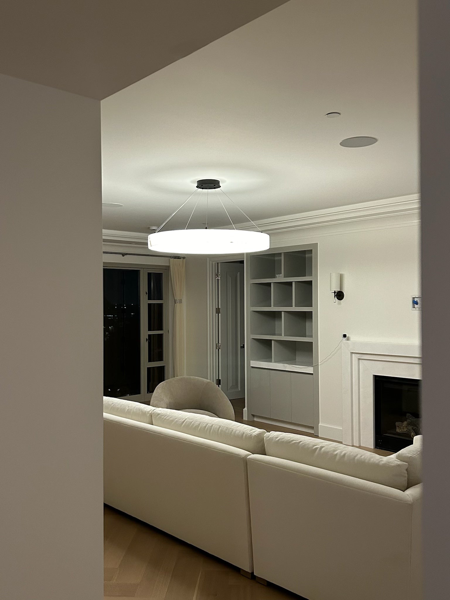 Elegant Alabaster Halo Ring Chandelier - Modern Crystal Ceiling Light Fixture for Dining Room, Bedroom & Living Room Decor