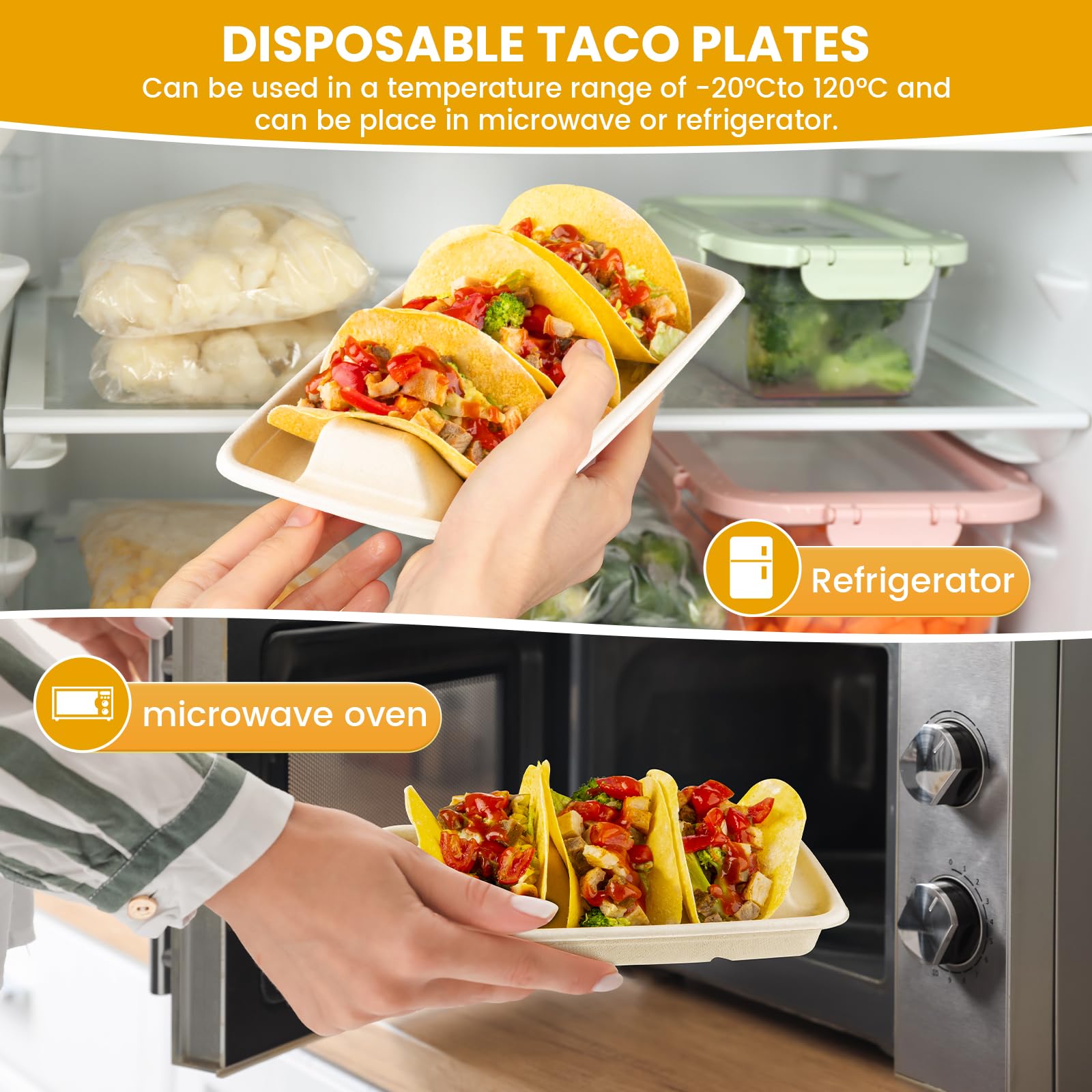 25-Pack Eco-Friendly Bagasse Fiber Taco Holders with 3 Dividers | Disposable Taco Stands for Parties, Taco Tuesday & Fiesta Serving | Perfect for Taco Bars, Buffets & Family Gatherings