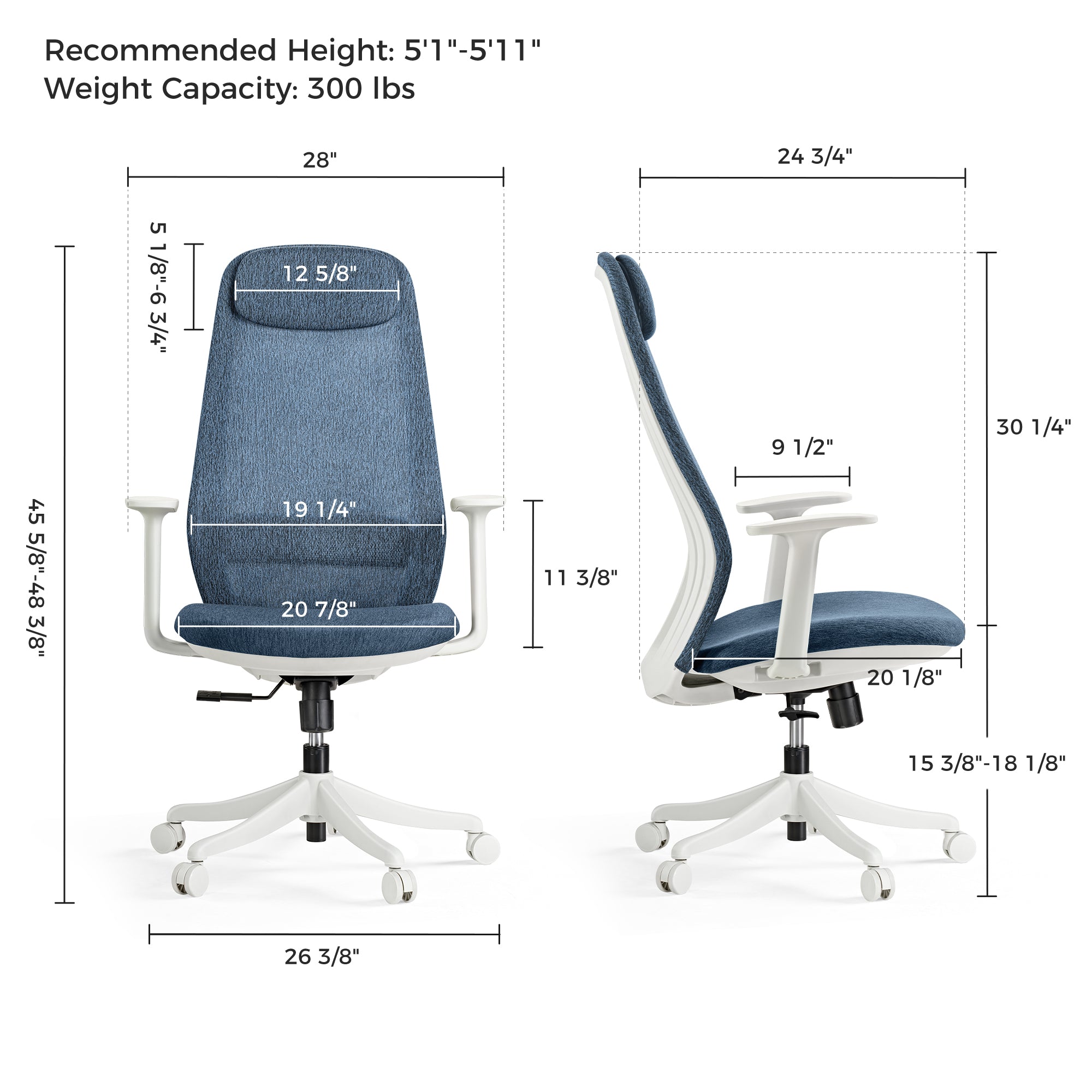 Ergonomic Office Chair - Skylar Lite Duo Hue Adjustable Height Swivel Task Chair for Home & Office Workspace, Comfortable Computer Desk Chair for Long Hours Sitting, Perfect for Gaming, Studying, and Remote Work