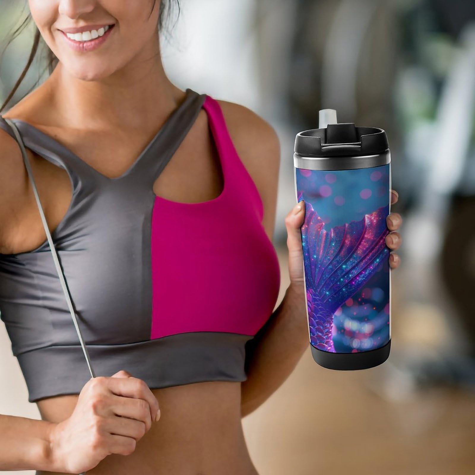 Mermaid Tail Print Stainless Steel Travel Mug - 20oz Insulated Tumbler for Coffee & Tea, Lightweight Leak-Proof Water Bottle - Perfect for Beach, Office & Outdoor Adventures