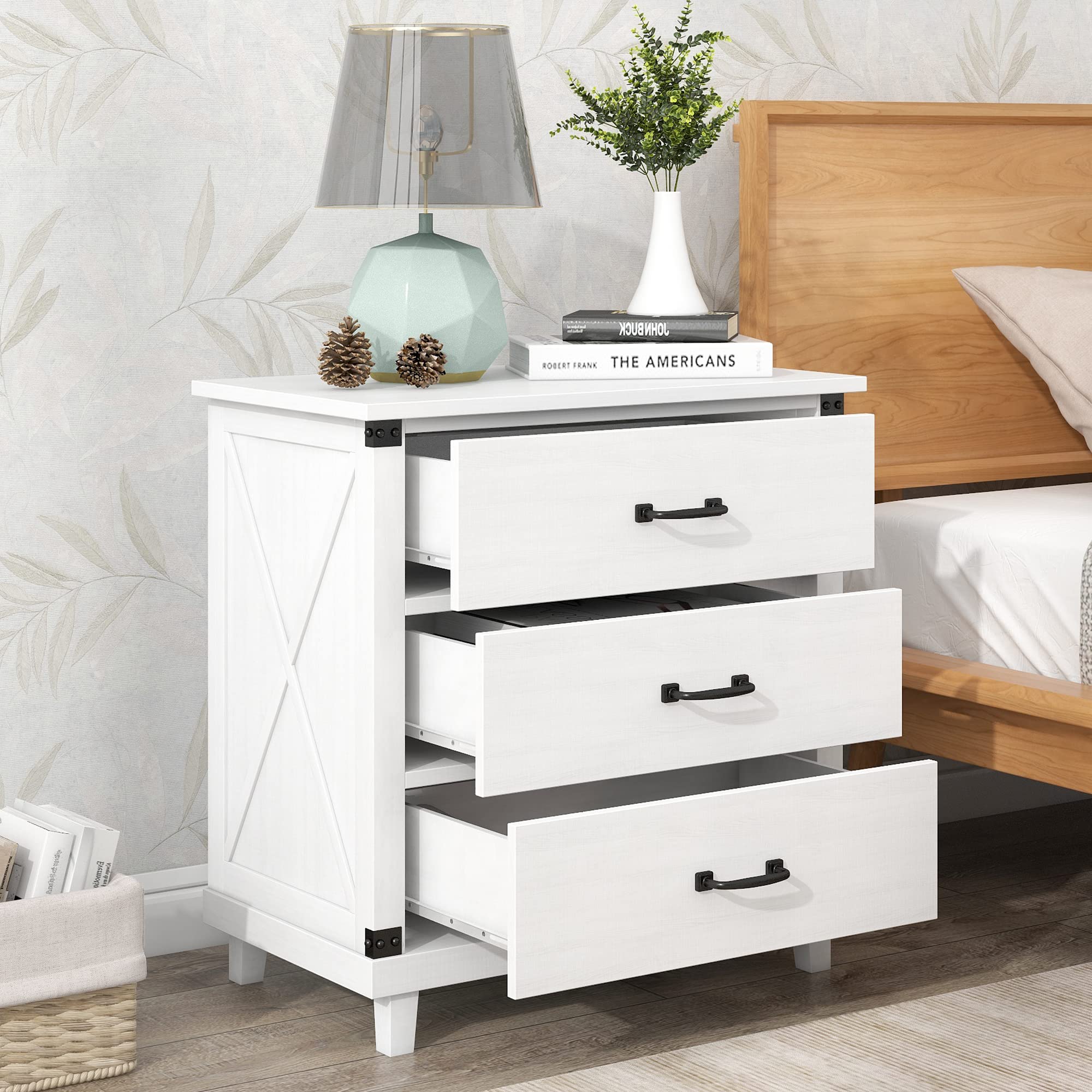 Modern 3-Drawer Wooden Dresser Nightstand - Elegant Bedside Storage Cabinet for Bedroom, Living Room & Kids Room - Easy Assembly - Perfect for Organizing Clothes, Toys & Home Essentials
