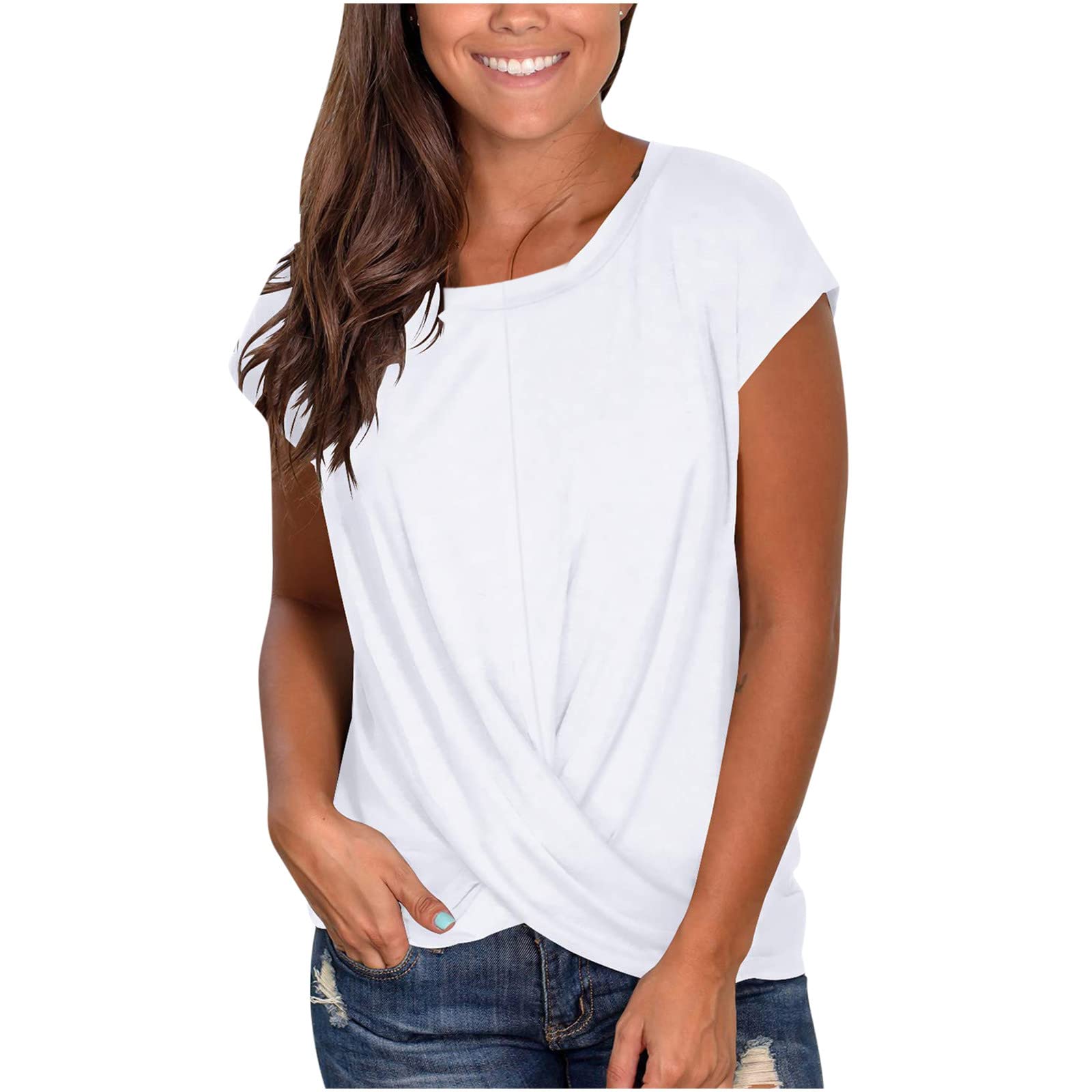 Women's Trendy Graphic Short Sleeve Crewneck Blouse - Criss Cross Loose Fit Casual Top for Summer & Fall - Perfect for Office, Date Night and Weekend Outings (Small #2)