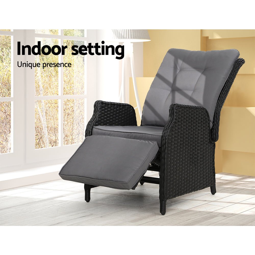 Elara Outdoor Recliner Patio Chair - Adjustable Lounge Chair with Cup Holder, Weather-Resistant Black - Perfect for Backyard, Poolside, and Garden Relaxation
