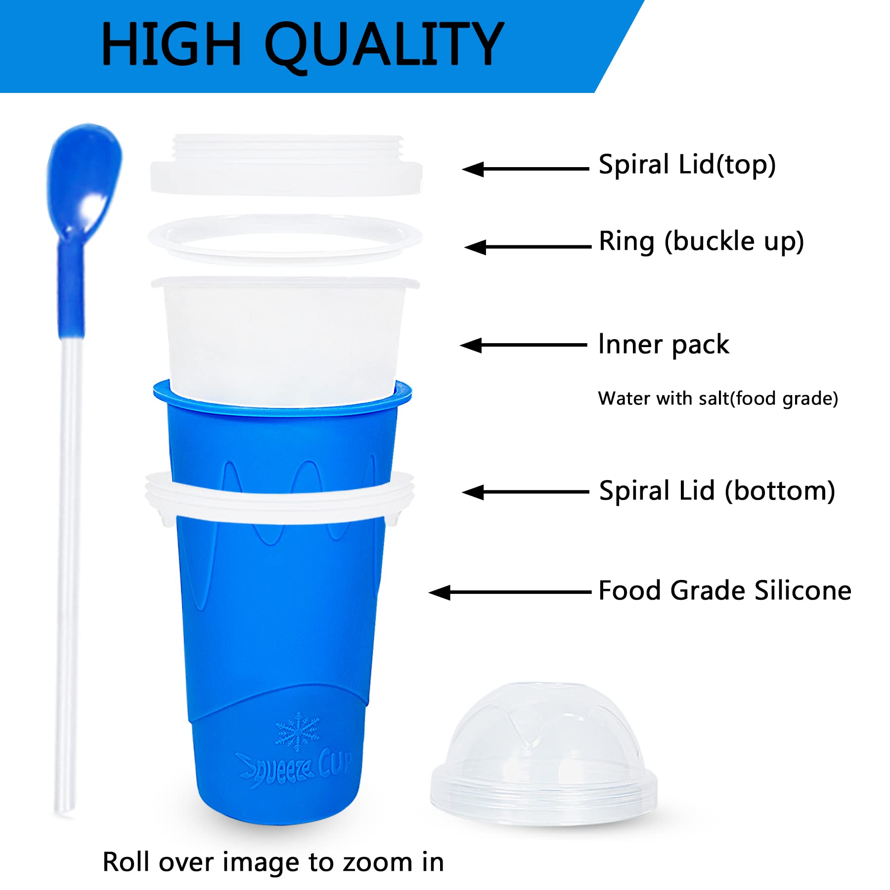 **Color Land Slushy Cup - TikTok Viral Slushie Maker, DIY Frozen Magic Squeeze Cup for Ice Cream & Drinks - Homemade Cool Gadget with Lid & Straw (Blue) - Perfect for Summer Parties, Kids' Treats & TikTok Trends**