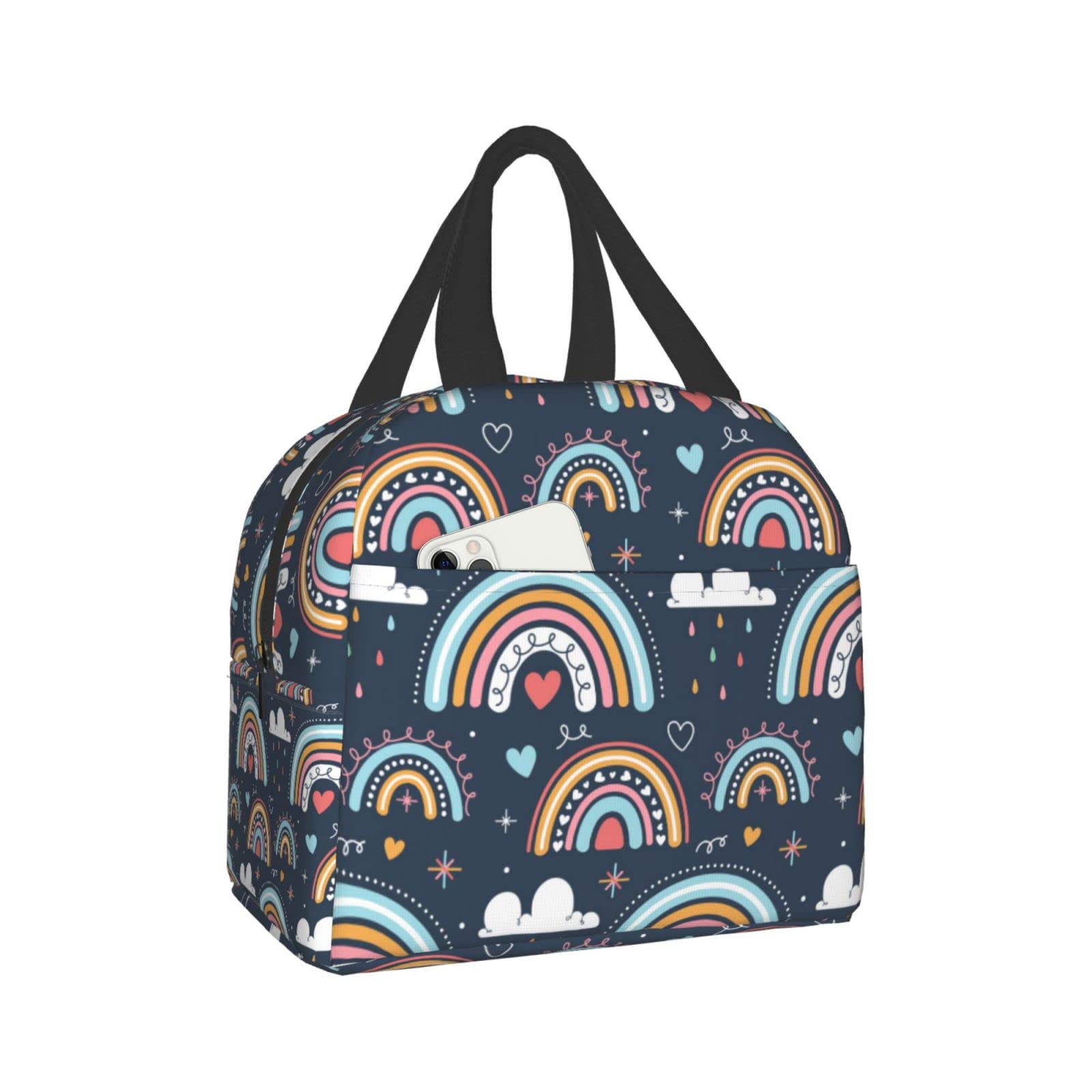 Insulated Navy Rainbow Lunch Box for Women & Men - Reusable Thermal Lunch Bag for Office, School, Camping, Hiking, Picnic, Beach & Travel - Keep Food Fresh All Day