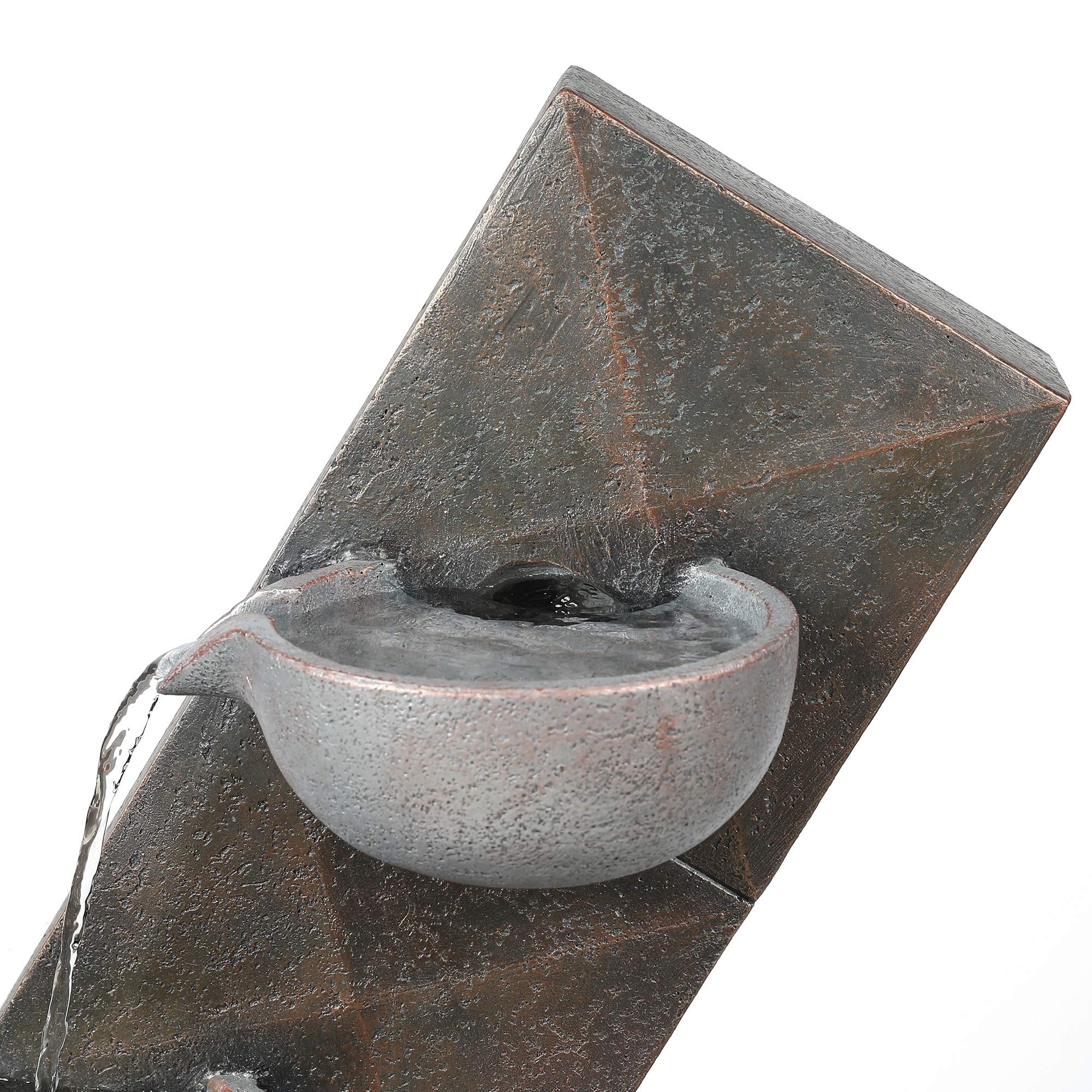 Modern Tiered Outdoor Fountain - Cement & Resin Water Feature in Brown & Grey - Contemporary Garden Decor for Patio, Yard & Landscape Design