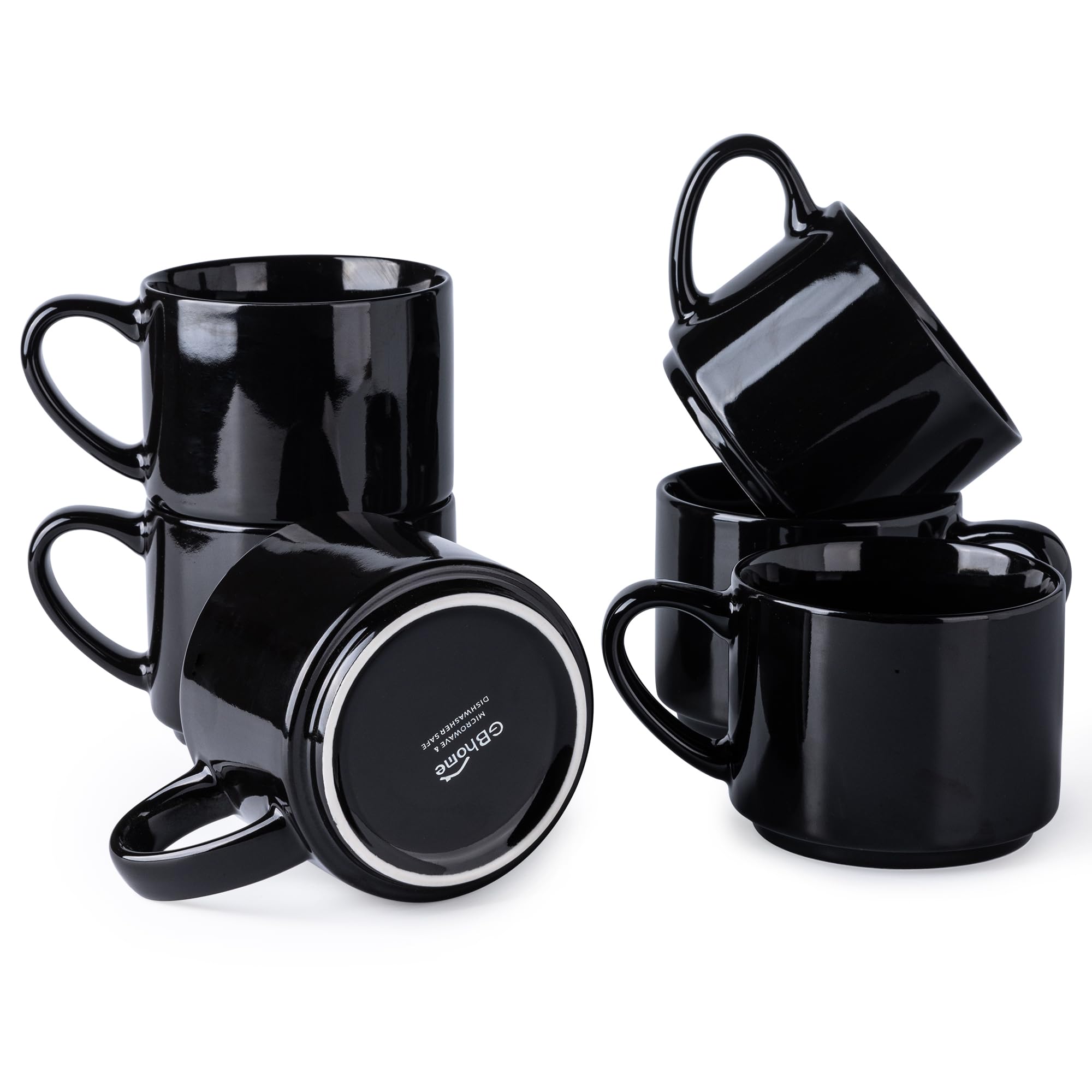 GBHOME 14 OZ Ceramic Coffee Mugs Set of 6 - Stackable Black Coffee Cups for Men & Women - Dishwasher & Microwave Safe Mugs for Latte, Tea, Cappuccino - Perfect for Home, Office, and Restaurant Use