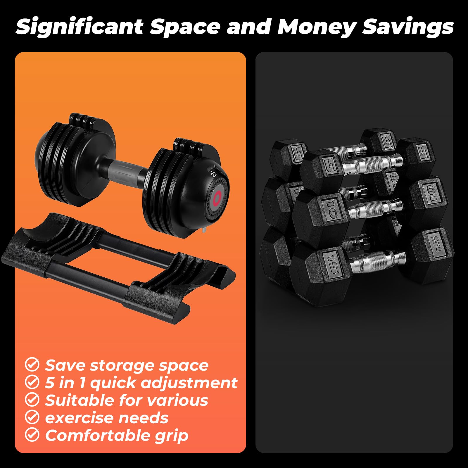 Adjustable Dumbbells Set - 5 Weight Options with Anti-Slip Metal Handle for Home Gym, Strength Training & Full Body Workout | Perfect for Men & Women Fitness Enthusiasts