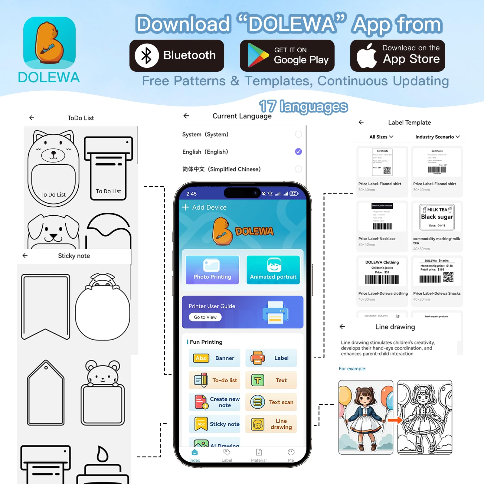 Bluetooth Portable Thermal Sticker Printer with 9 Rolls Thermal Paper - Compatible with iOS & Android - Pocket Inkless Mini Label Maker for Study, Journal, Memo, Notes - Perfect for Home, Office & School Organization