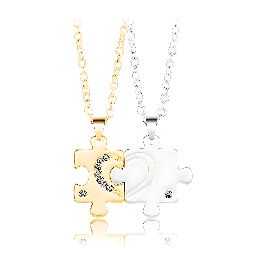 Encrusted Matching Puzzle Couple Necklace Set - Romantic Gift for Couples, Best Friends & Anniversaries | Perfect for Valentine's Day, Weddings & Special Occasions | HN250