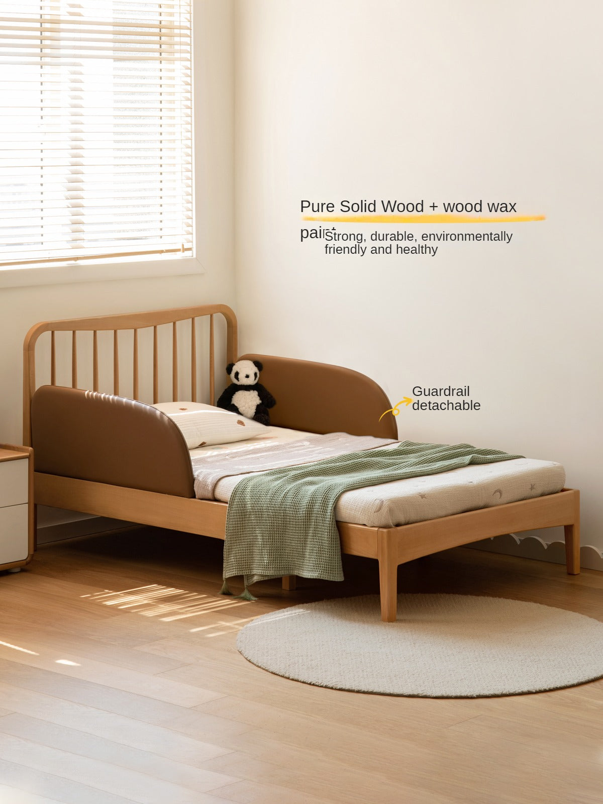 Solid Wood Whispering Telescopic Bed - Beech & Oak - Expandable Bed Frame for Small Spaces, Guest Rooms & Kids' Bedrooms