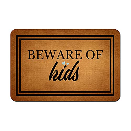 DUO ER Non-Slip Welcome Doormat - 40x60cm Custom Printed Rubber Entrance Mat for Front Door, Hallway & Outdoor Use - Beware of Kids Design - Perfect for Home, Office & Apartment Entryways